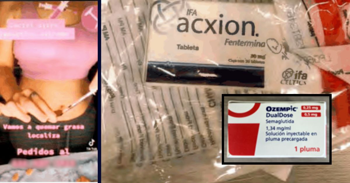 Left: Justice Department-provided photo allegedly shows a TikTok video posted by Isis Navarro Reyes where she is instructing viewers how to use injectable weight loss drugs that she is accused of smuggling into the U.S./Right: A shipment of the drugs was allegedly sent by Reyes to an undercover police officer. DOJ photos.