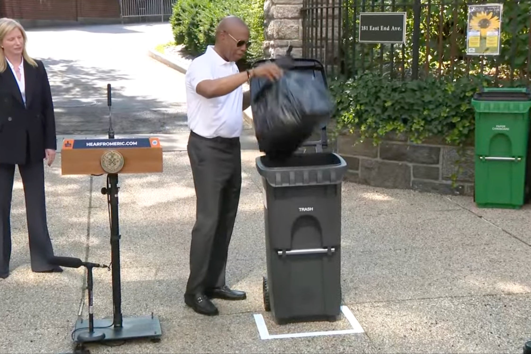 Eric Adams demonstrated the new ‘revolutionary’ waste disposal unit at a press conference on Monday