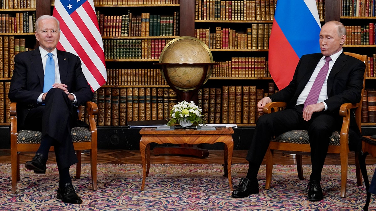President Biden, left, meets with Russian President Vladimir Putin on Wednesday, June 16, 2021, at the 'Villa la Grange', in Geneva.
