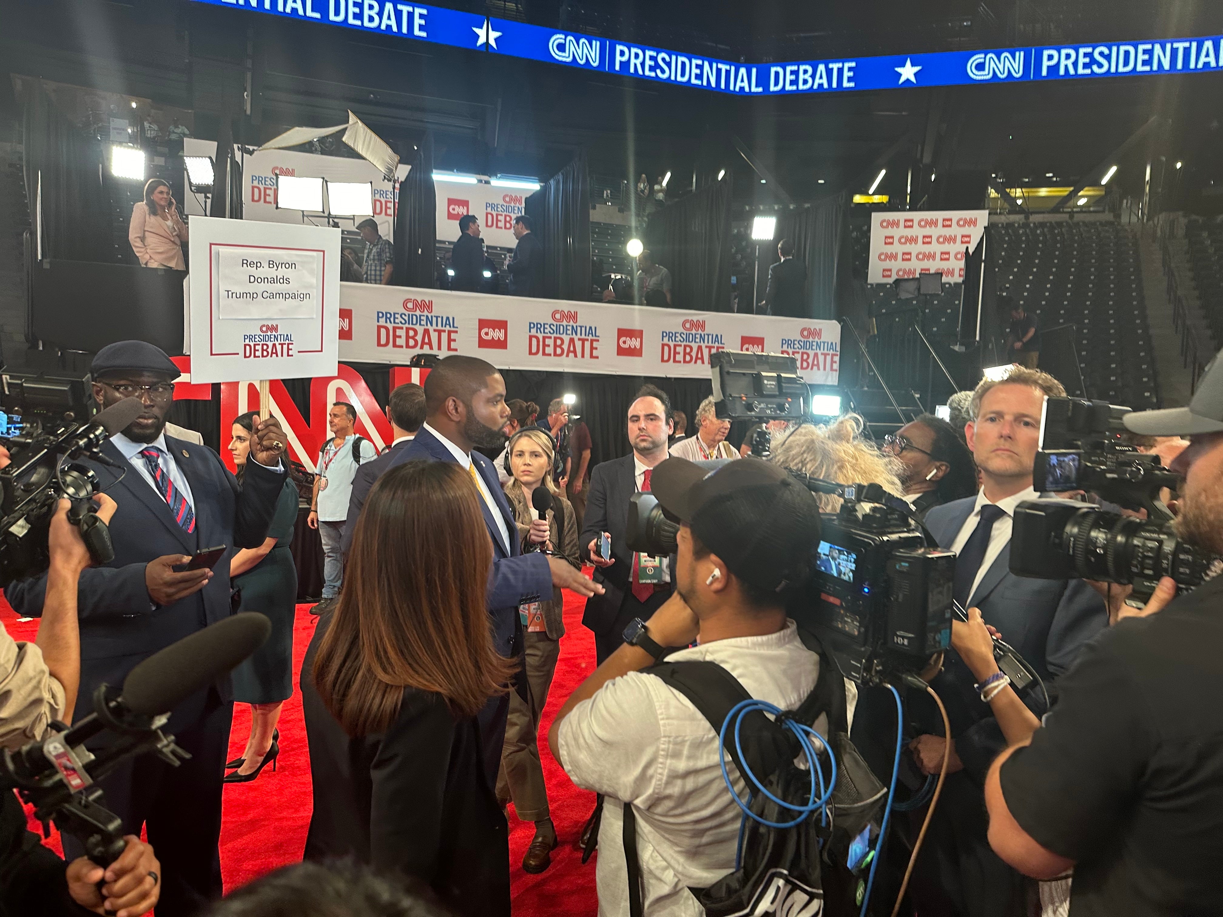 Rep Byron Donalds speaks to reporters after the first 2024 presidential debate between Joe Biden and Donald Trump