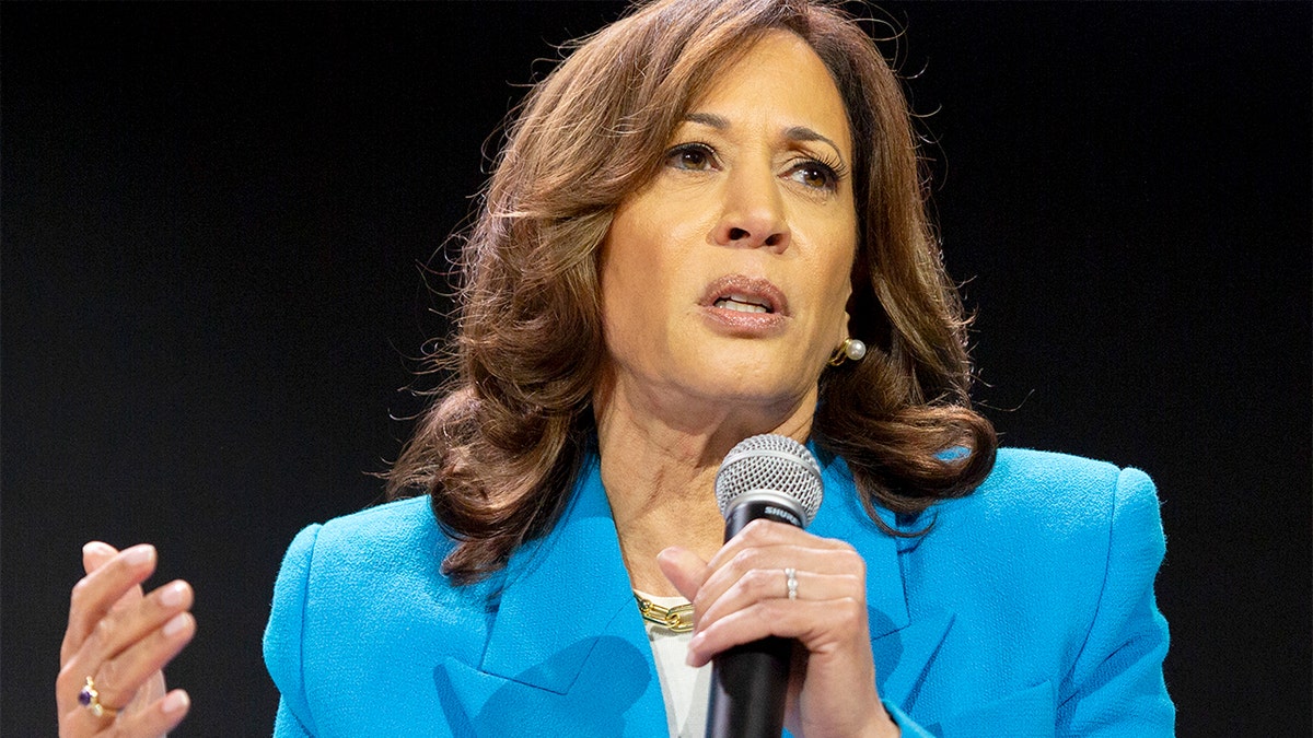 Kamala Harris speaking at a festival.