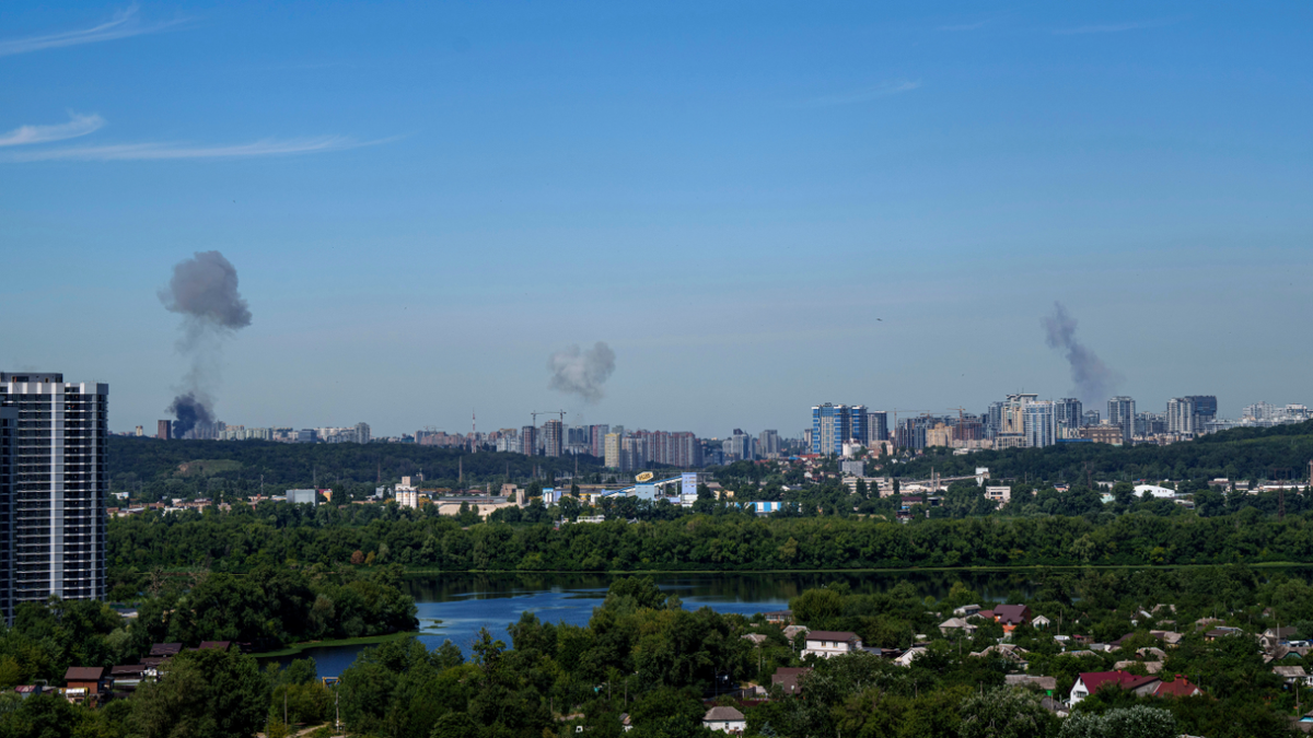 Smoke rises above Kyiv