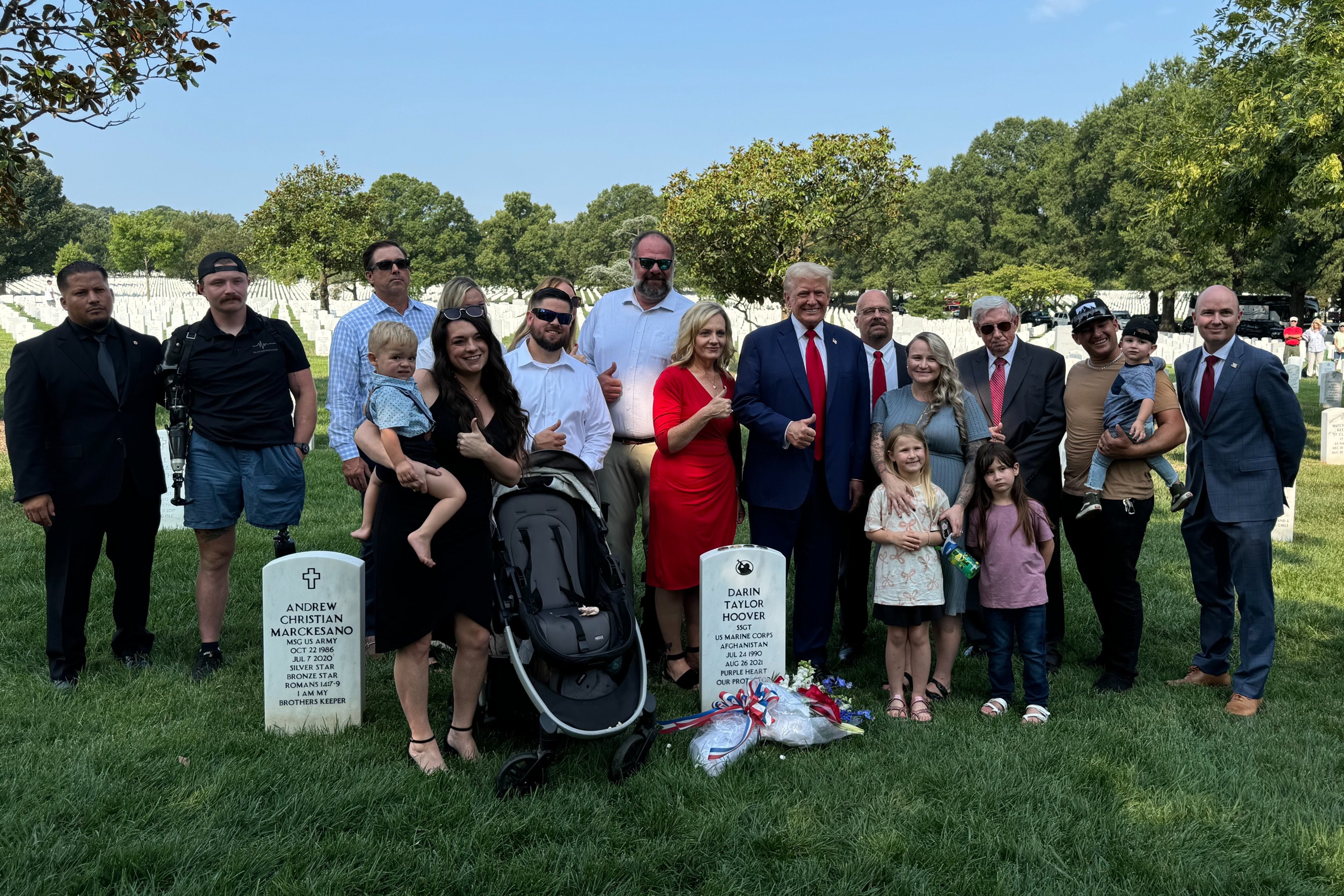 Donald Trump gave the thumbs up at the grave of a soldier at Arlington National Cemetery