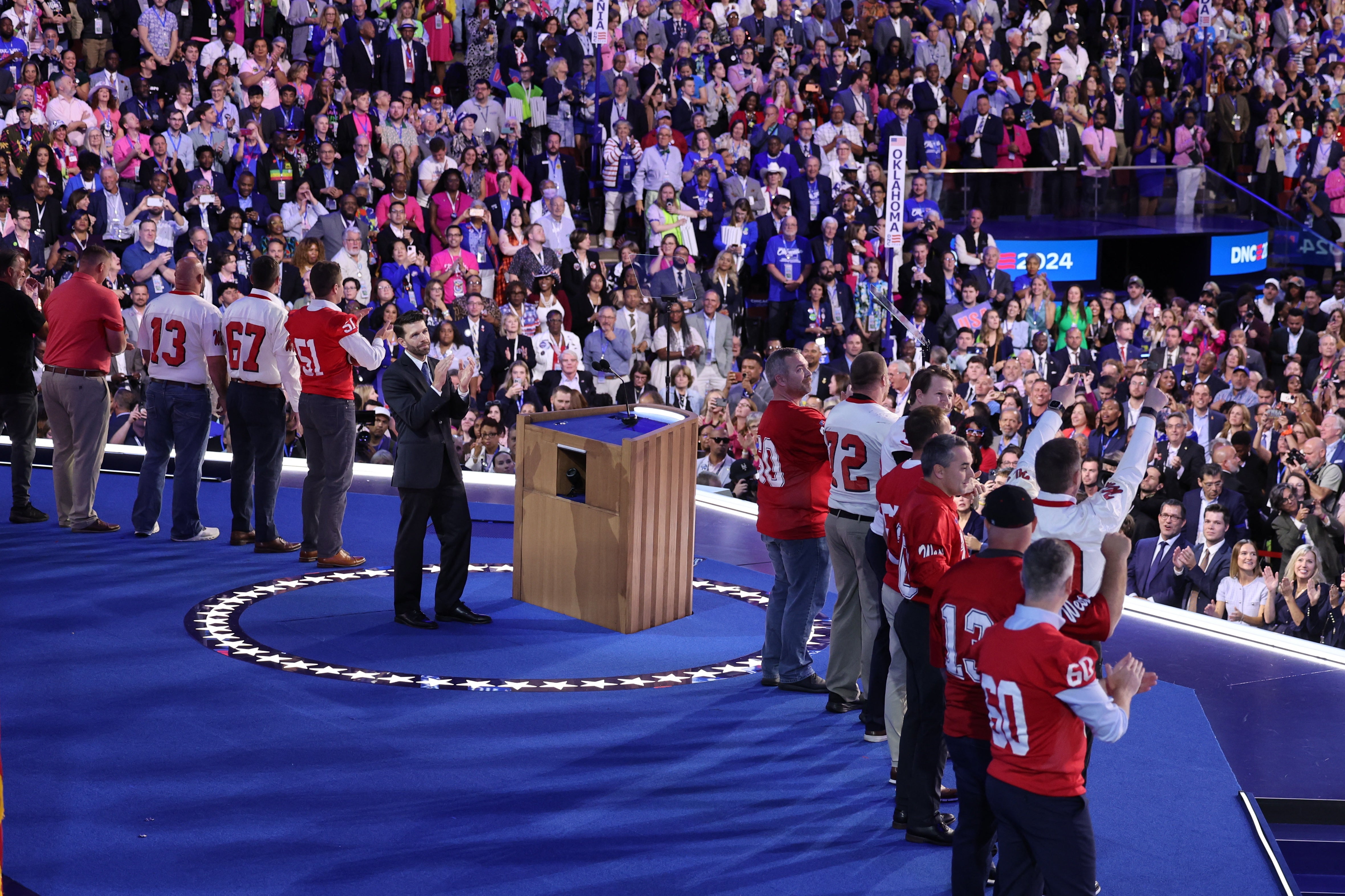 Tim Walz’s former football team played a key role in his introduction to the nation at the Democratic National Convention on Wednesday