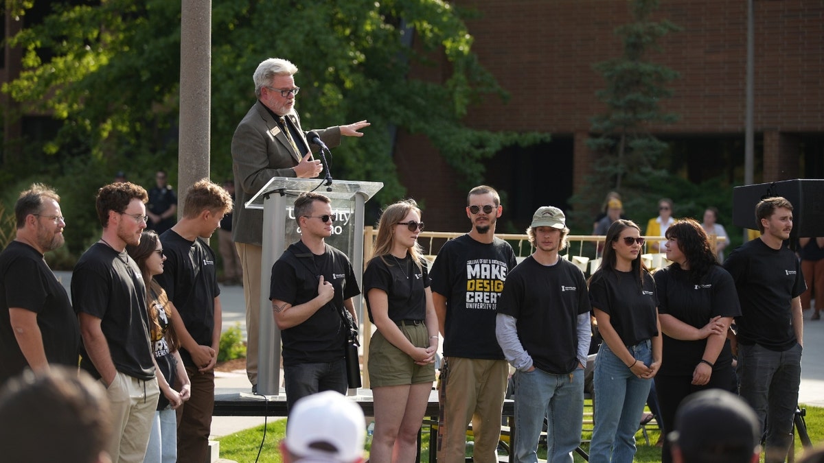 U of I officials speak during the unveiling of The Vandals Healing Garden