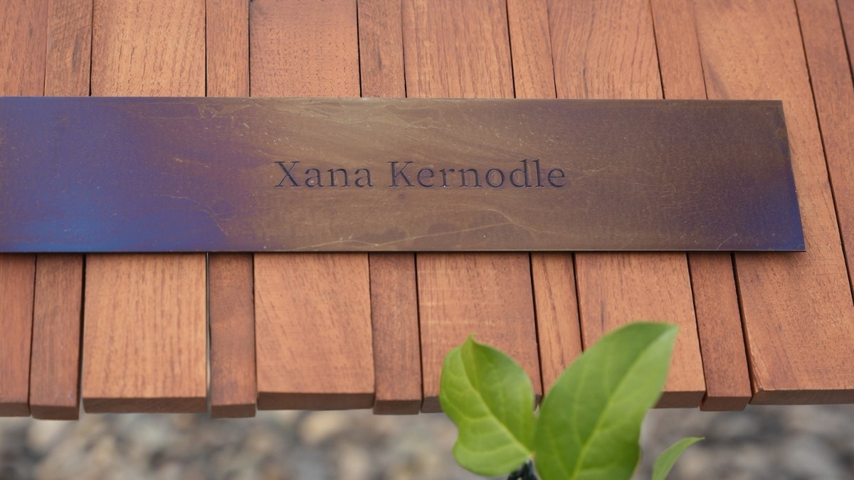 Xana Kernodle's name displayed on the University of Idaho Vandal Healing Garden memorial.