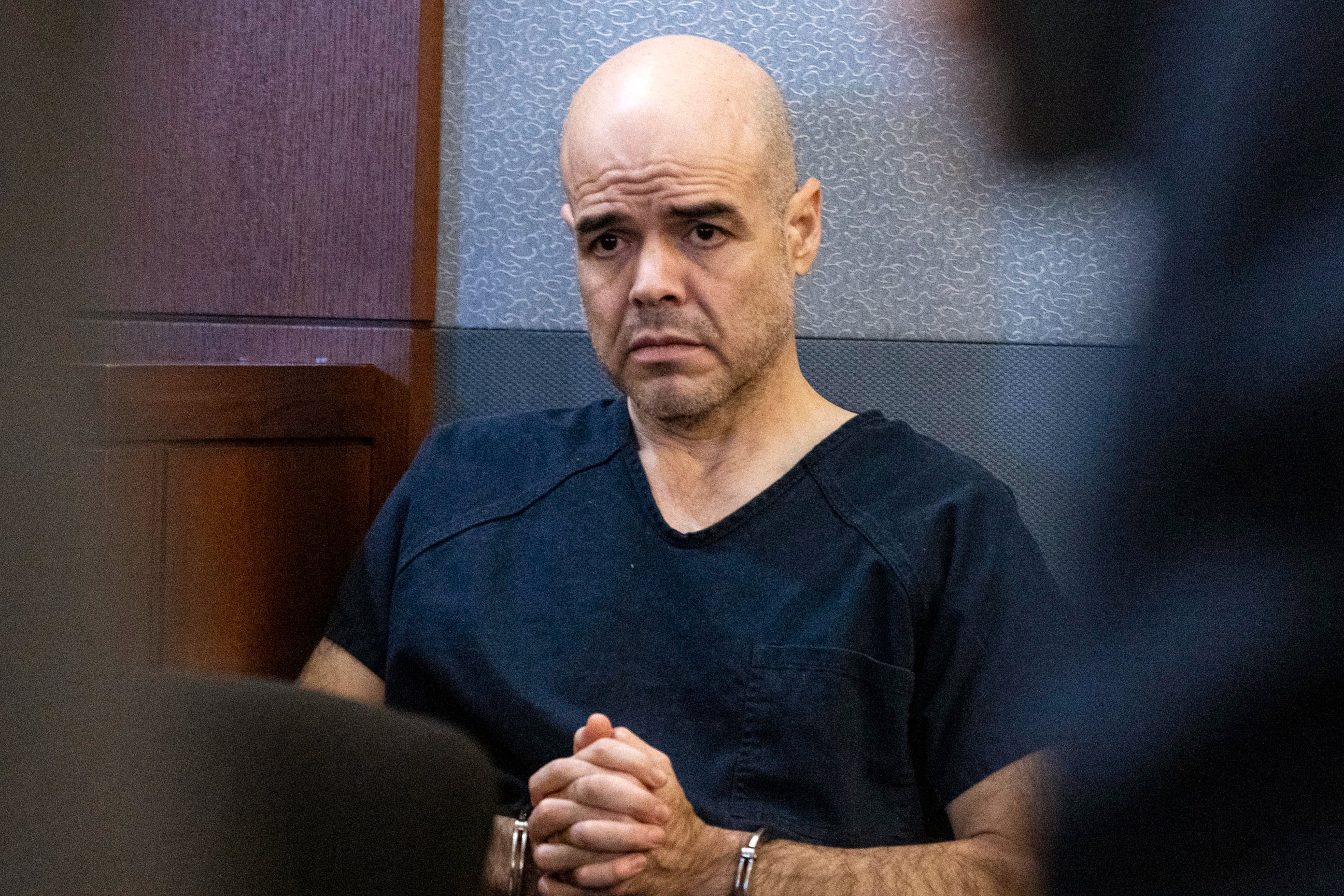 Robert Telles in court during his bail hearing in 2022. He’s set to stand trial this week in the 2022 Labor Day weekend killing of Las Vegas Review-Journal investigative reporter Jeff German