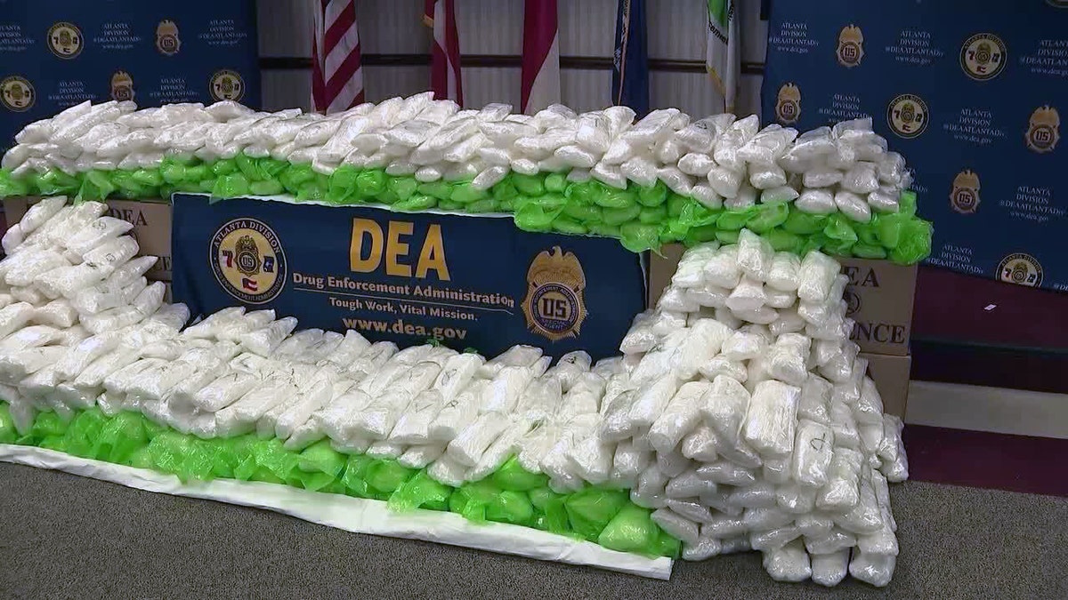 Confiscated meth at a DEA press conference