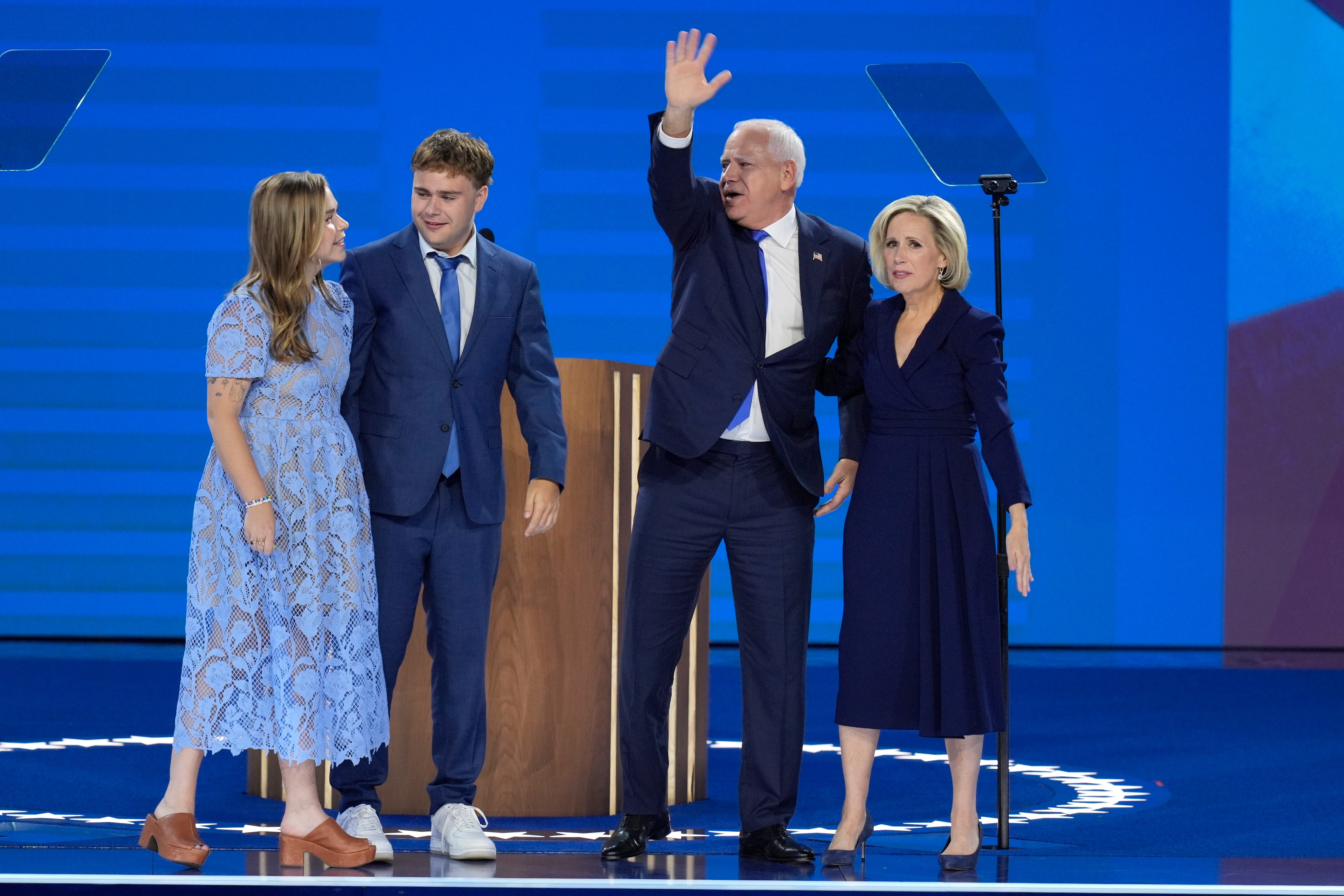 Tim Walz with his wife Gwen and children Hope and Gus at the DNC