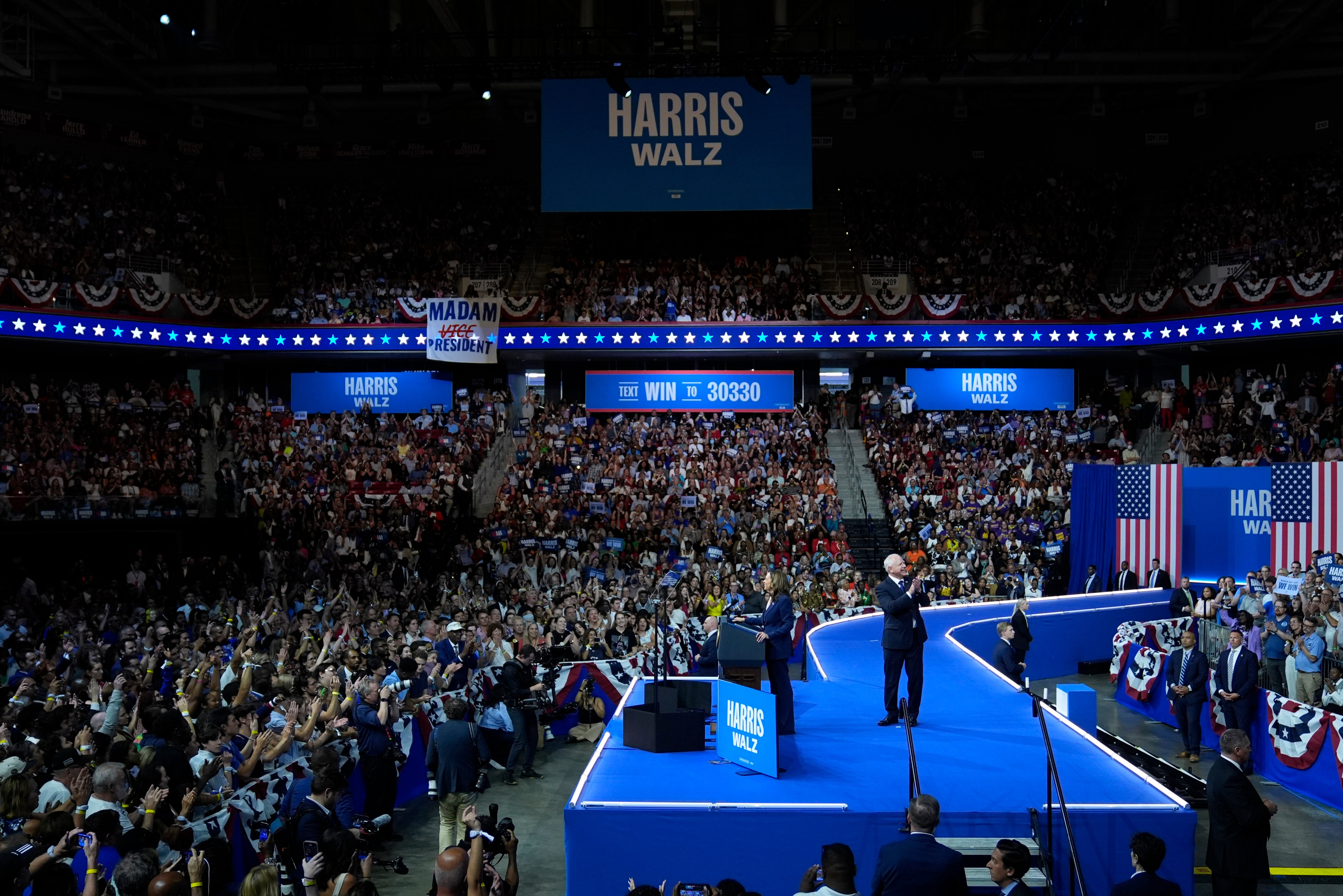 A 14,000-strong group of Harris-Walz supporters arrived for the pairs first campaign rally together last week