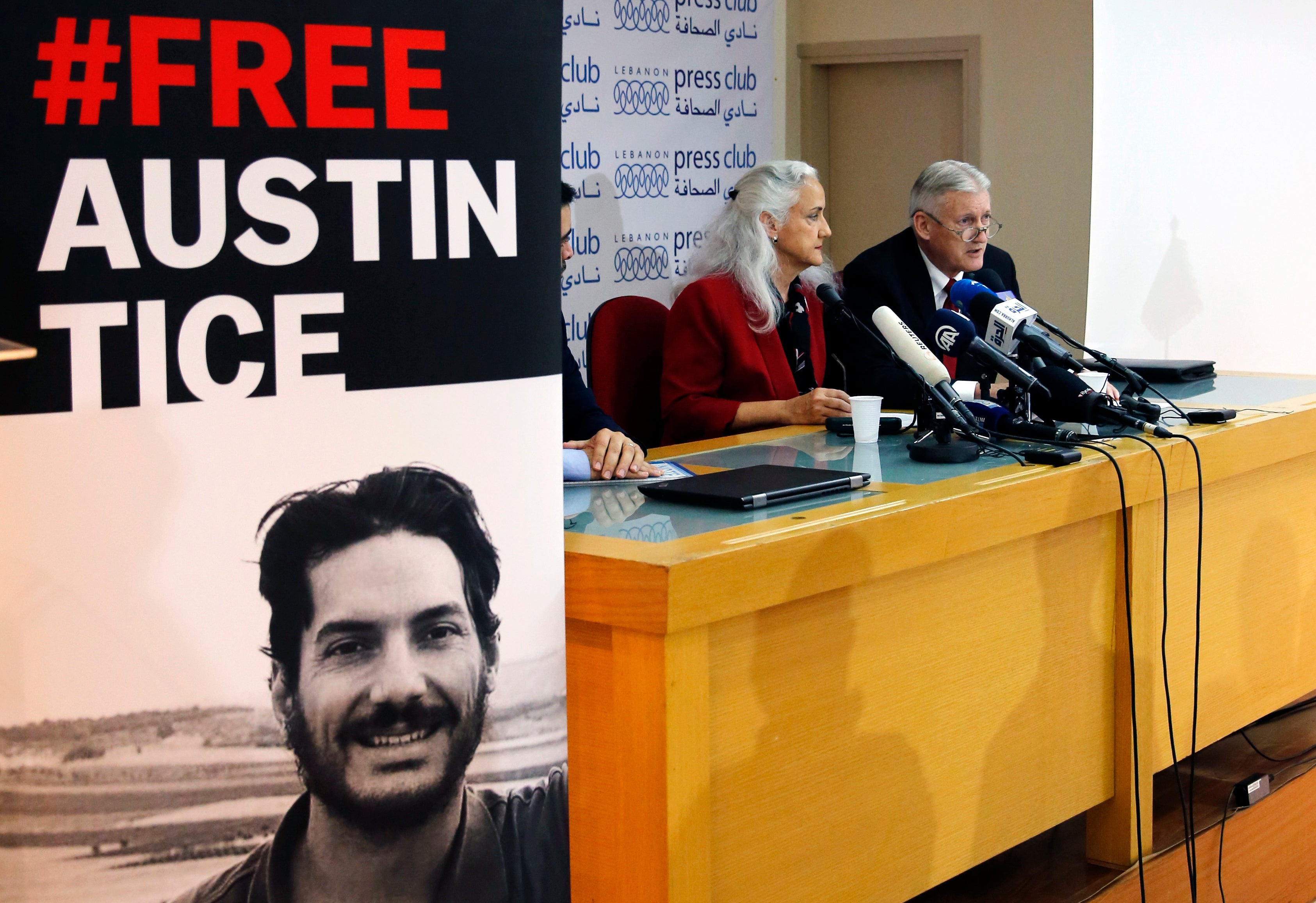 Marc and Debra Tice, the parents of Austin Tice, speak at a press conference. Debra admitted she had a mixed reaction to the recent US-Russia prisoner swap with her son still being held.