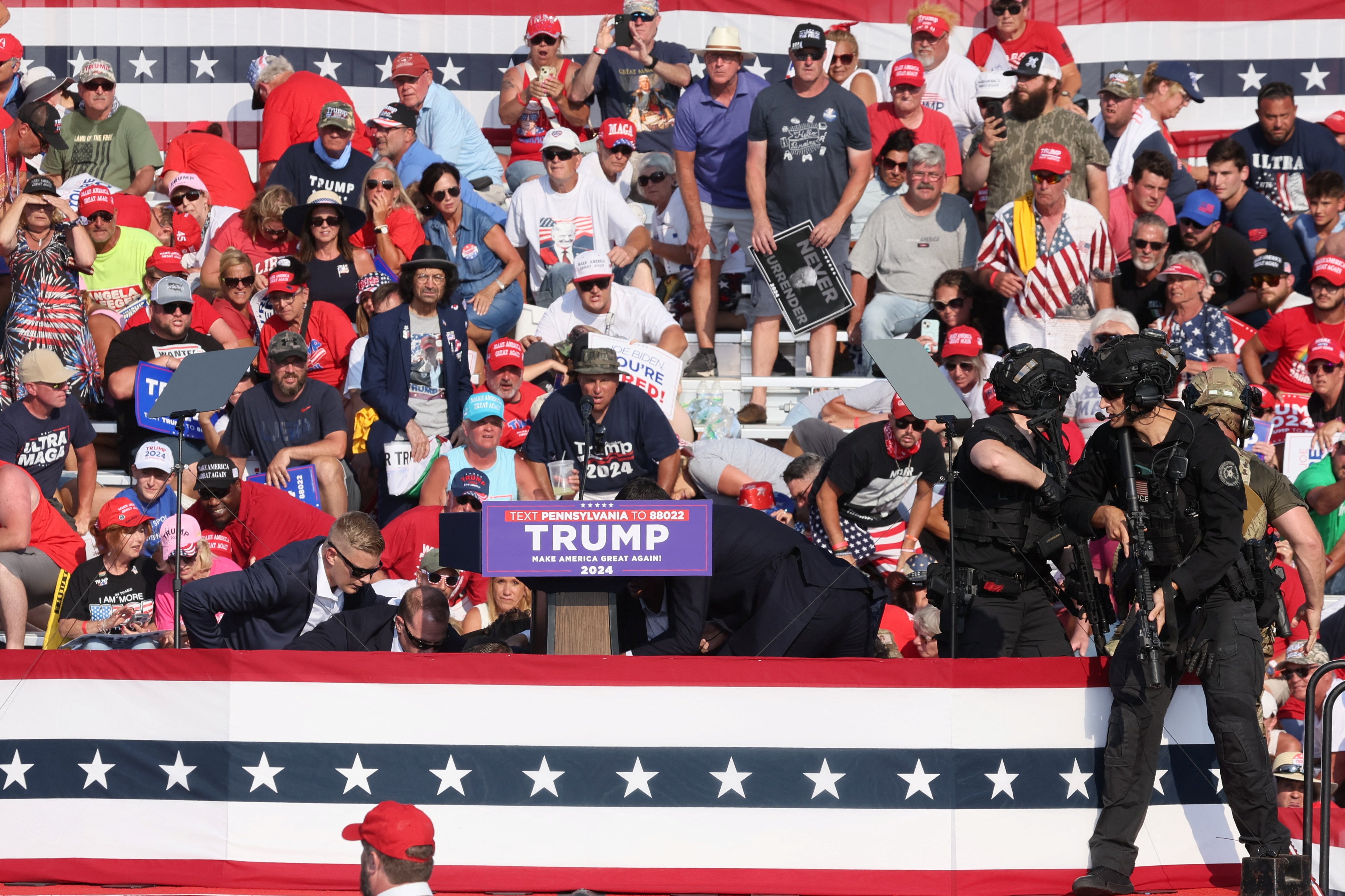 Trump is set to have glass panels cover him from three sides at the podium at future outdoor rallies, but it res unclear when the practice will begin