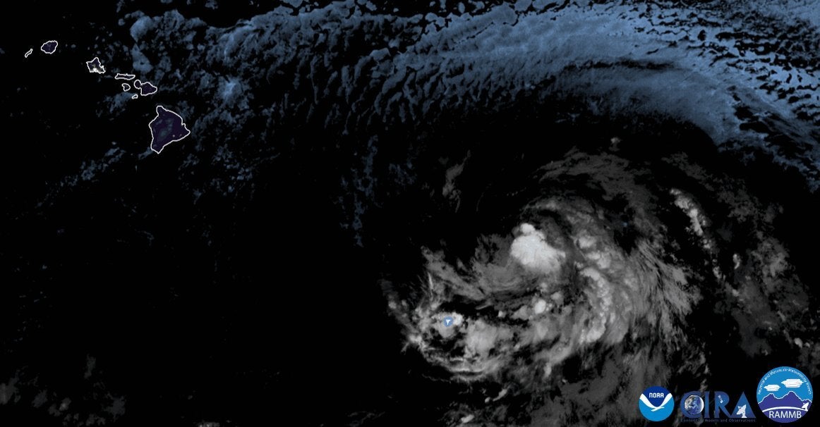 Tropical Storm Hone swirls over the Pacific Ocean on Friday morning. Hawaii’s Big Island is bracing for impacts from the storm