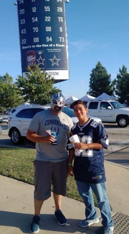 Christopher Stone (left) and son Chris. The loyal Dallas Cowboys fan was buried in a Cowboys casket