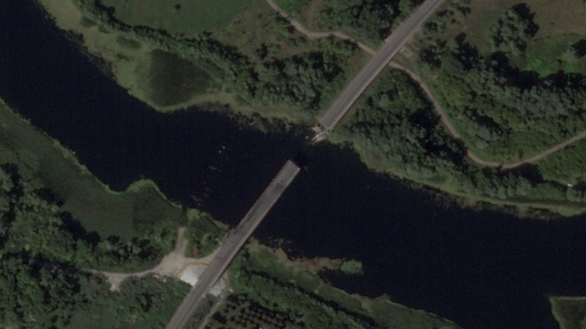 Satellite image of bridge damage