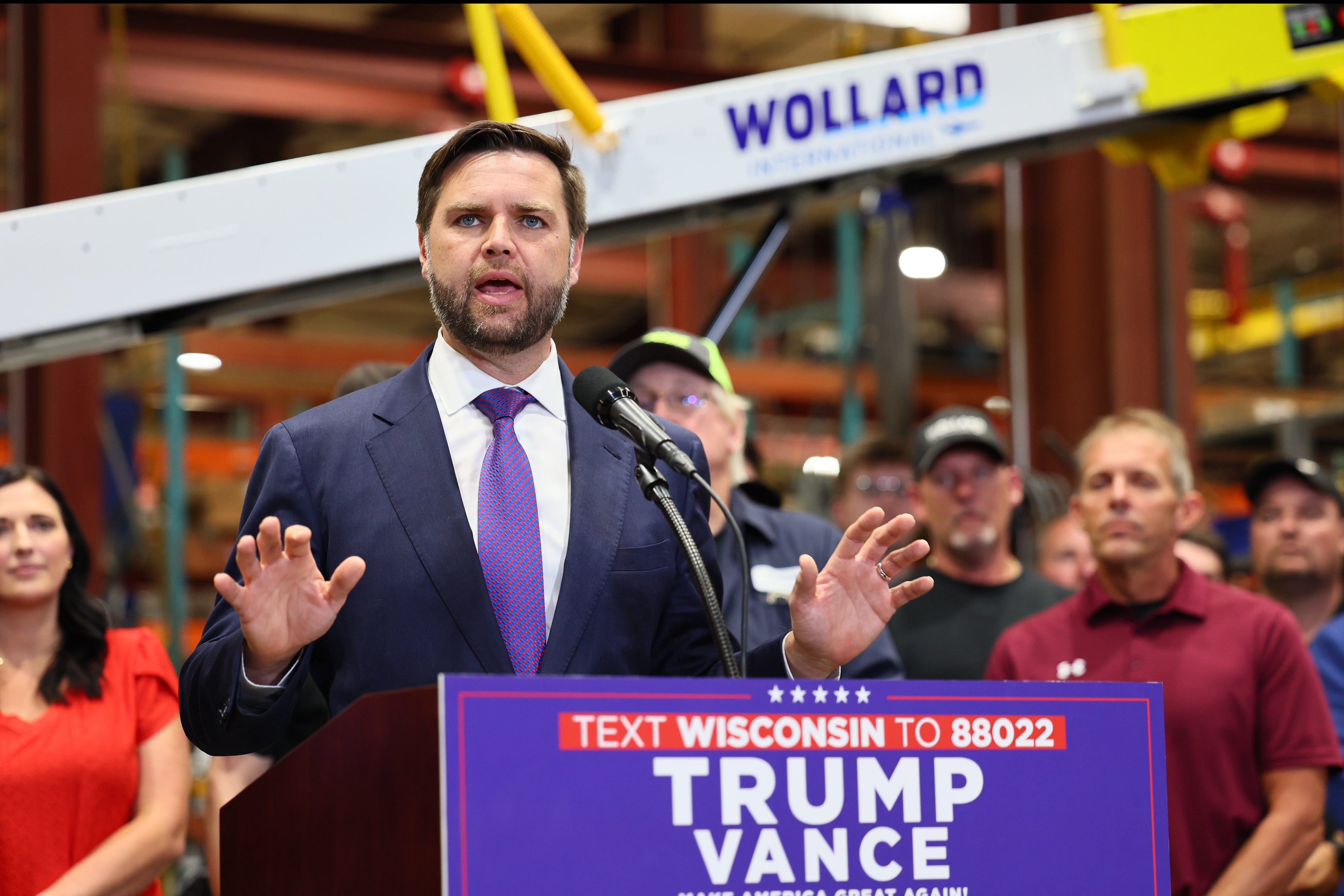 Republican vice presidential candidate JD Vance speaks in Eau Claire, Wisconsin. He refused to admit he regretted his “childless cat lady comment.”