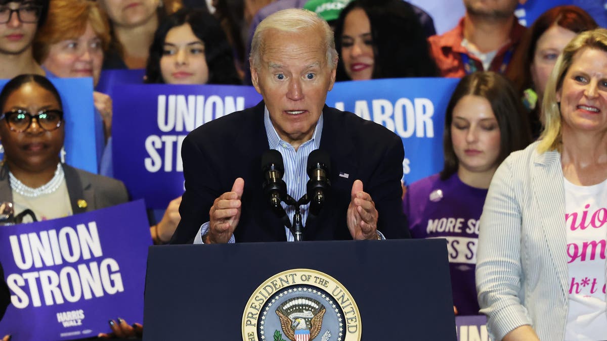 Biden at Harris event, closeup shot