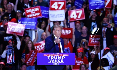 Republican presidential candidate and former US president Donald Trump speaks at a campaign rally at the Nassau Coliseum in Uniondale, New York on Wednesday, 18 September 2024.