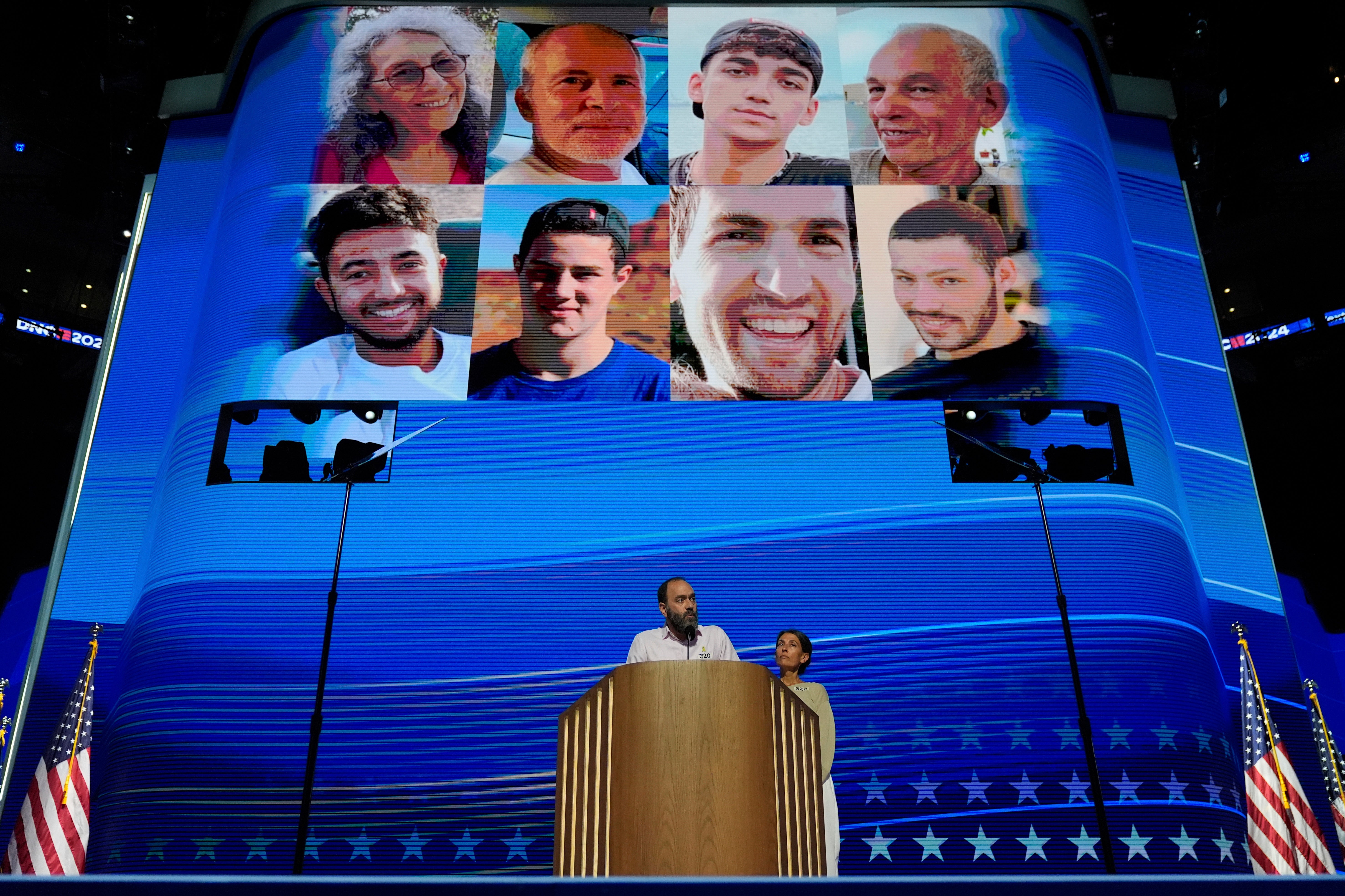 Jon Polin and Rachel Goldberg, parents of hostage Hersh Goldberg-Polin speaks during the Democratic National Convention Wednesday, 21 Aug 2024, in Chicago