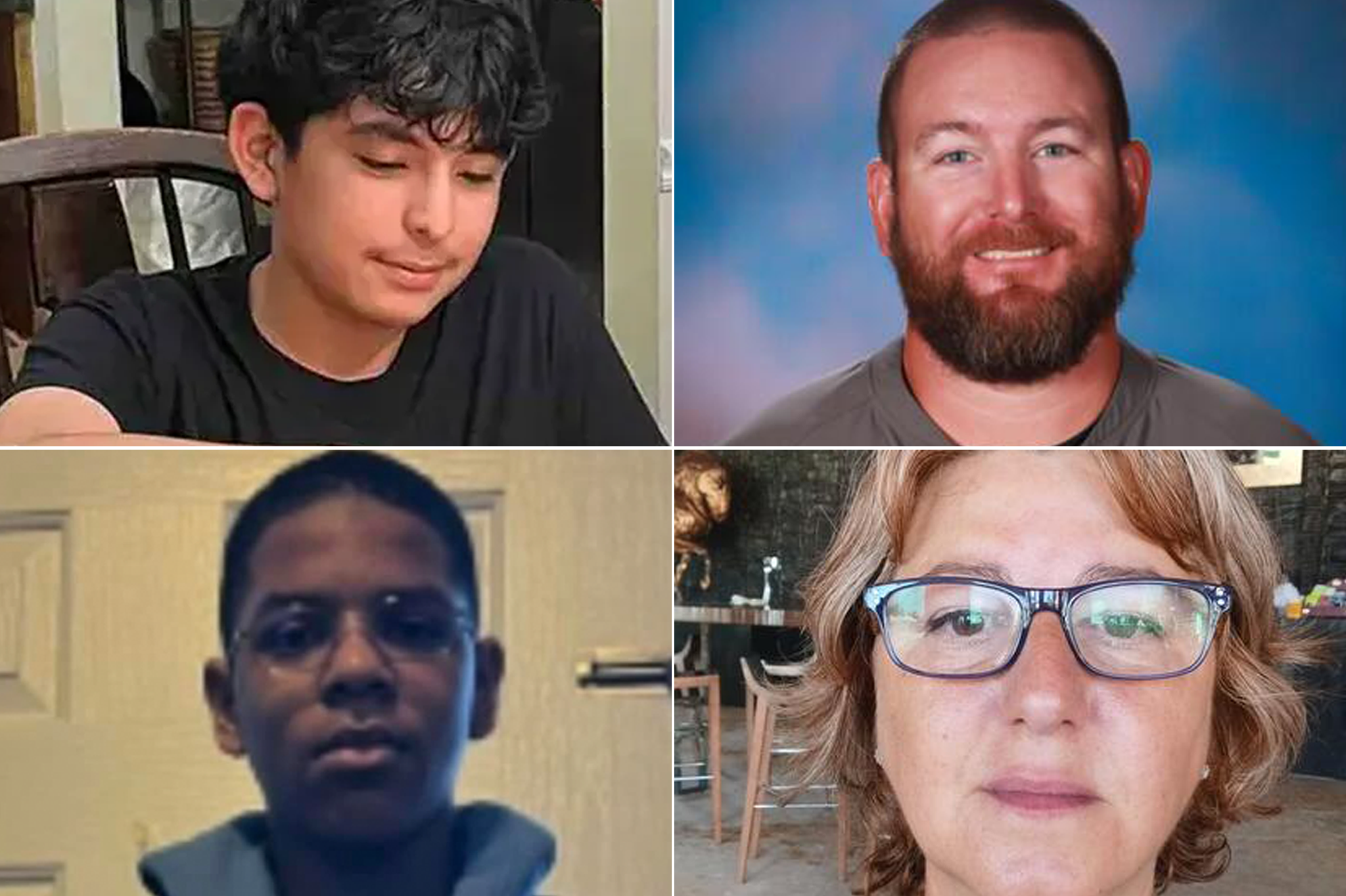 Four people were killed in the shooting: teachers Christina Irimie (bottom right) and Richard Aspinwall (top right), and 14-year-old students Mason Schermerhorn (bottom left) and Christian Angulo (top left)