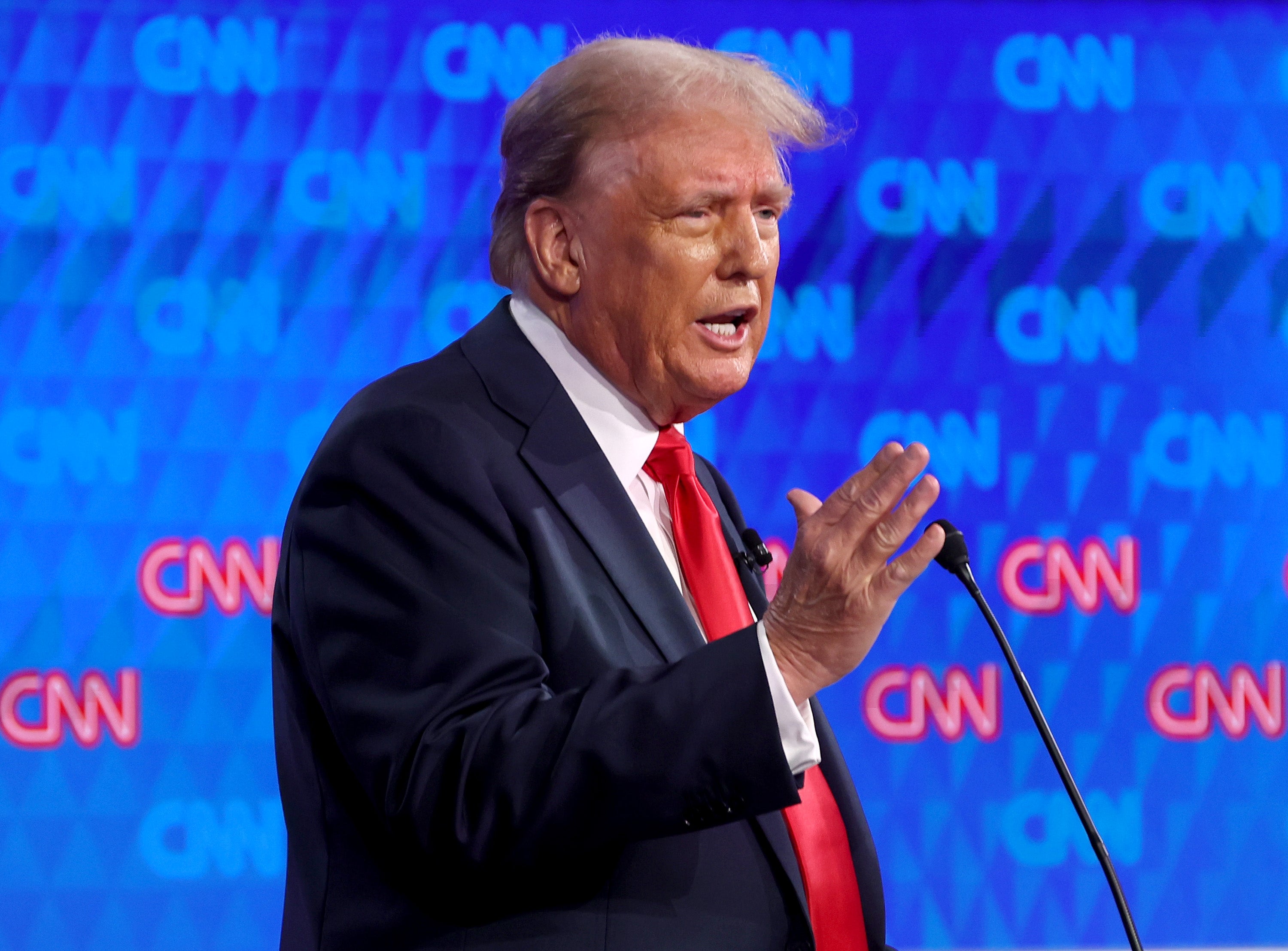 Former president Donald Trump during the first presidential debate against President Joe Biden. Audiences and the media agreed that Trump prevailed in the first debate