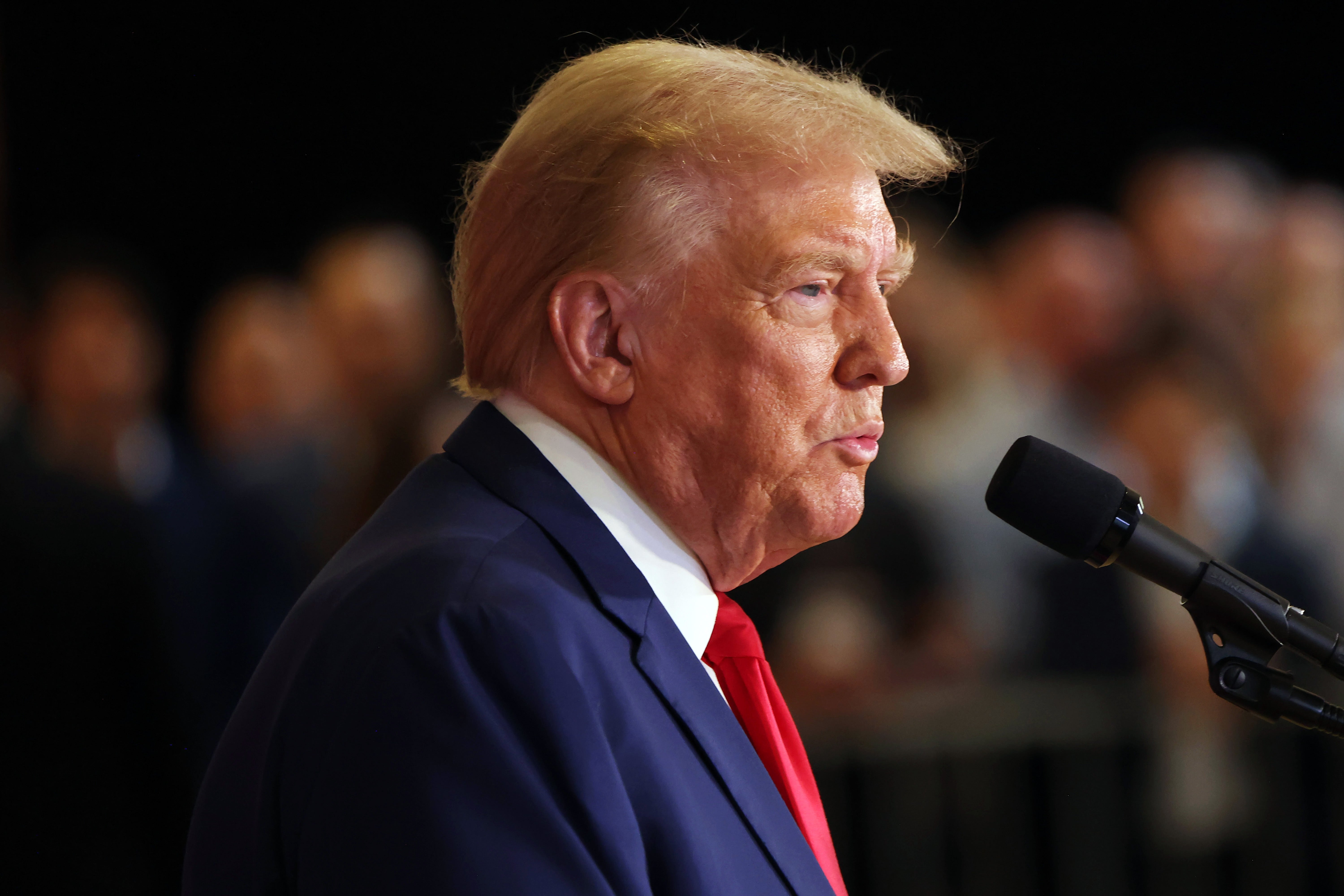 Donald Trump at a press conference at Trump Tower on September 06, 2024 in New York City. He vowed ‘long prison sentences’ for who those he claimed ‘cheated’ in the 2020 presidential election