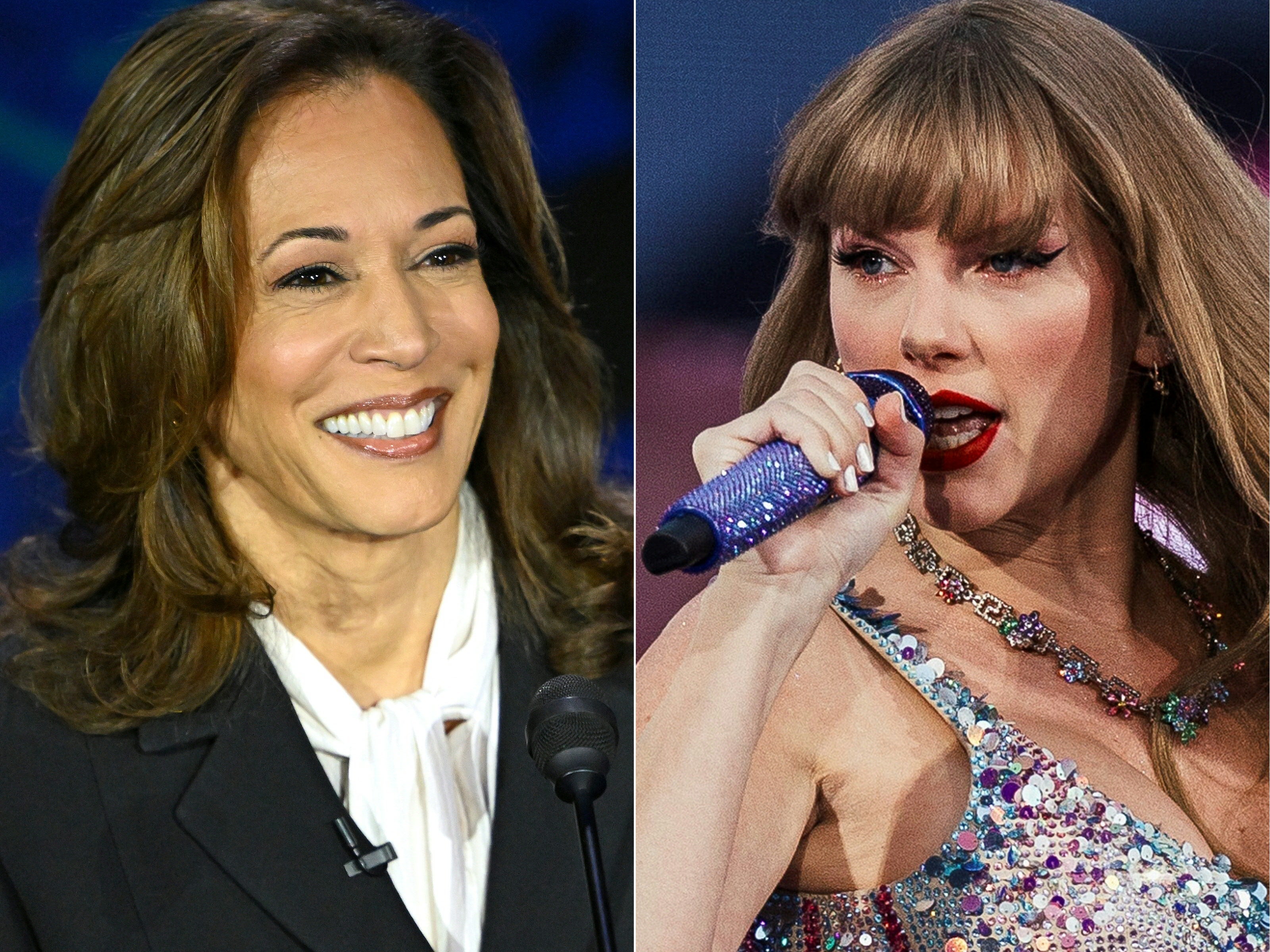 Kamala Harris (left) was endorsed by Taylor Swift (right)