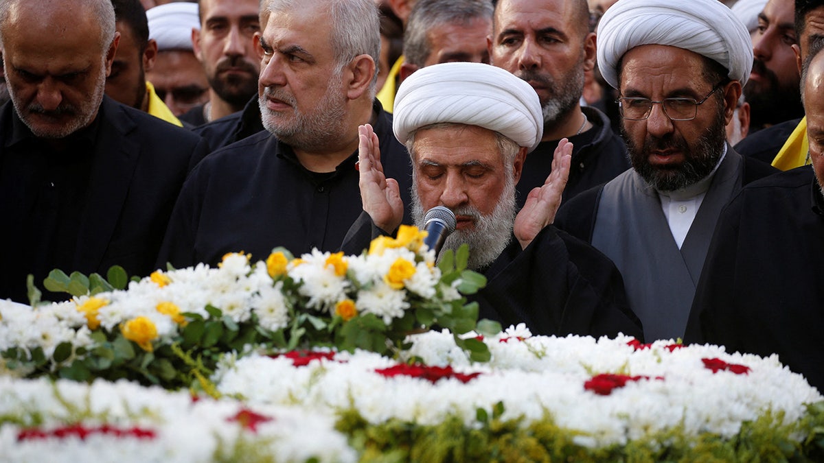 Naim Qassem leads prayers at funeral