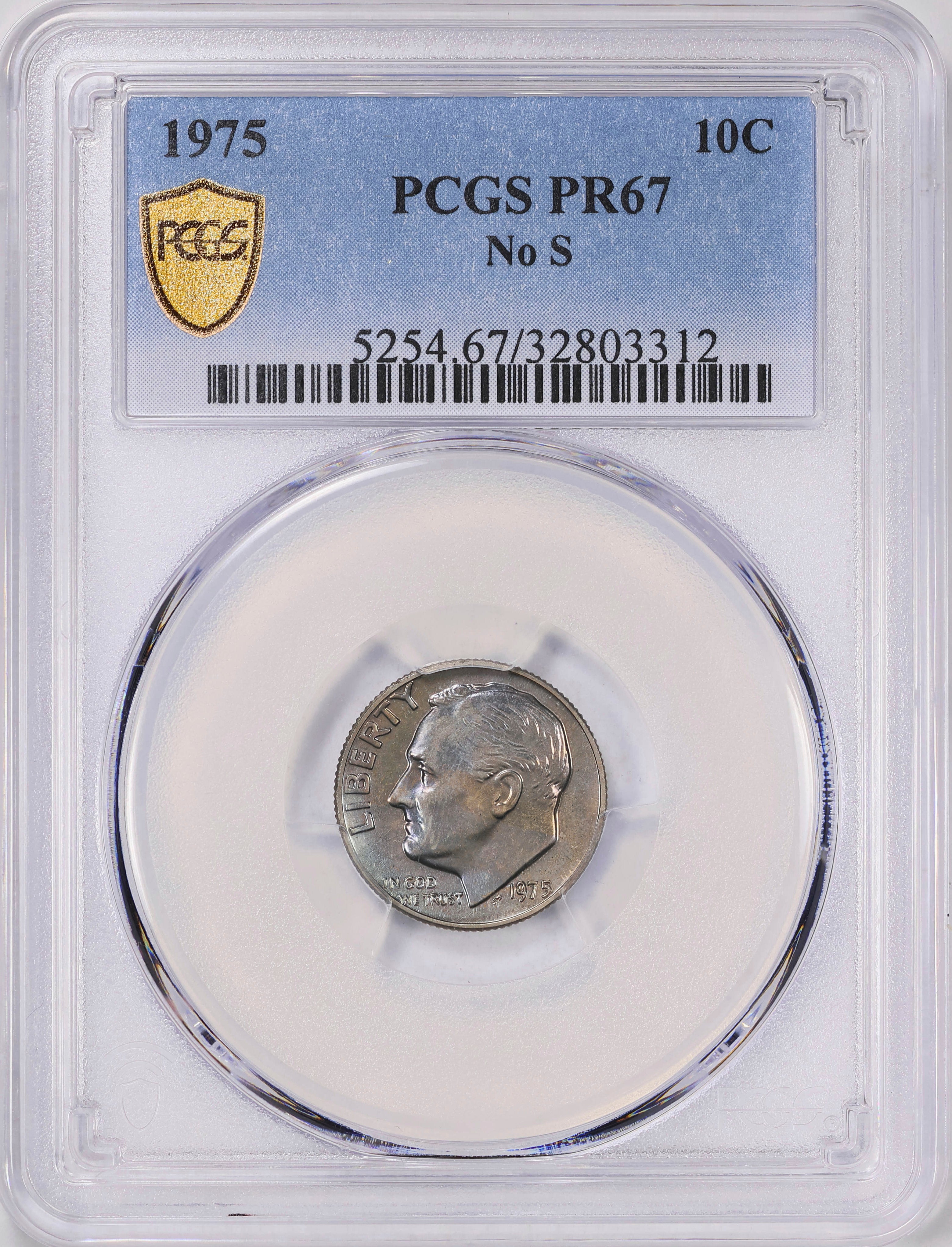 This undated image provided by GreatCollections shows a 1975 proof set dime mistakenly made without the San Francisco Mint’s letter S mintmark. (GreatCollections via AP)