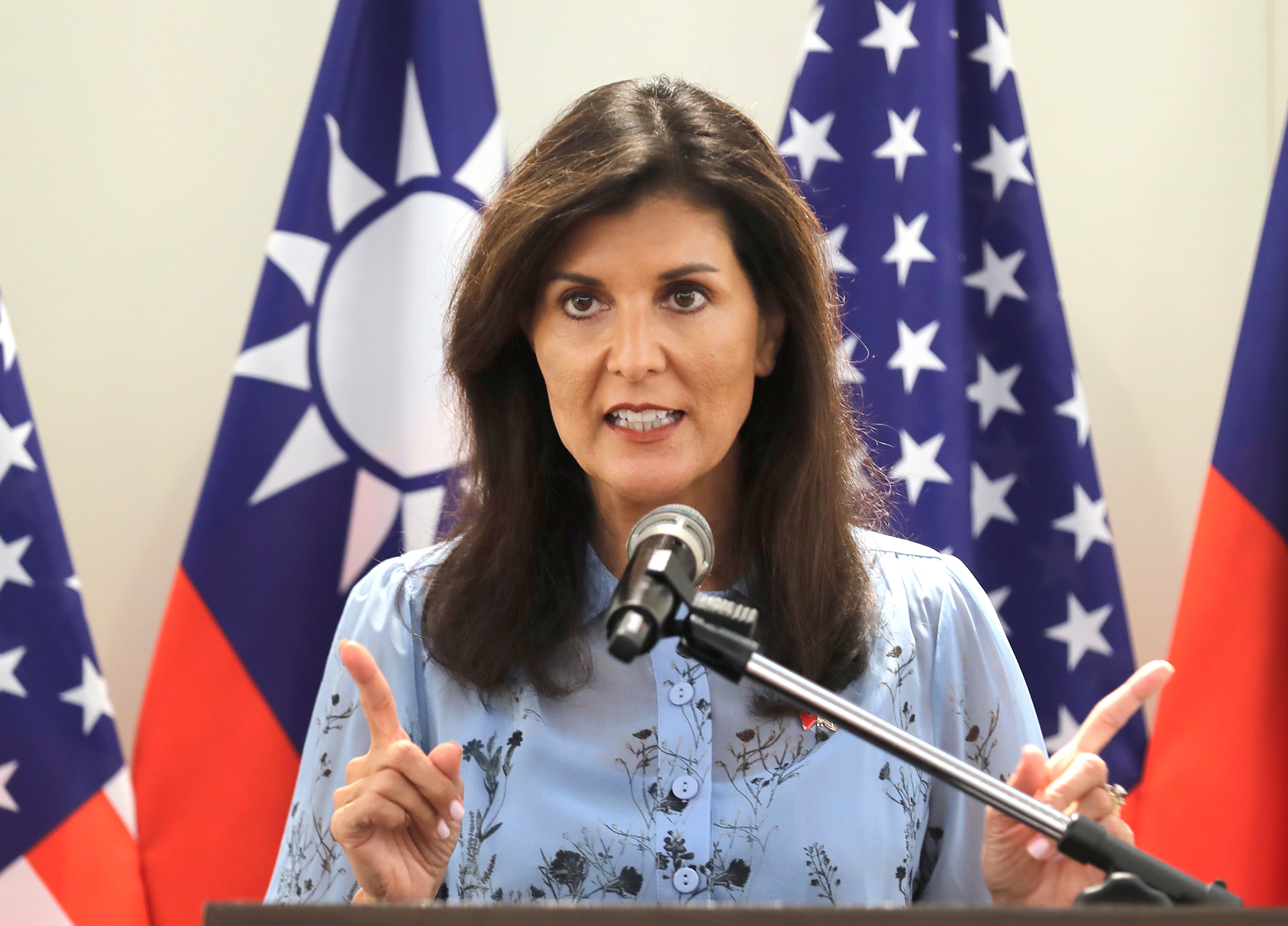 Nikki Haley spoke to media during her press conference before leaving Taipei, Taiwan, in August