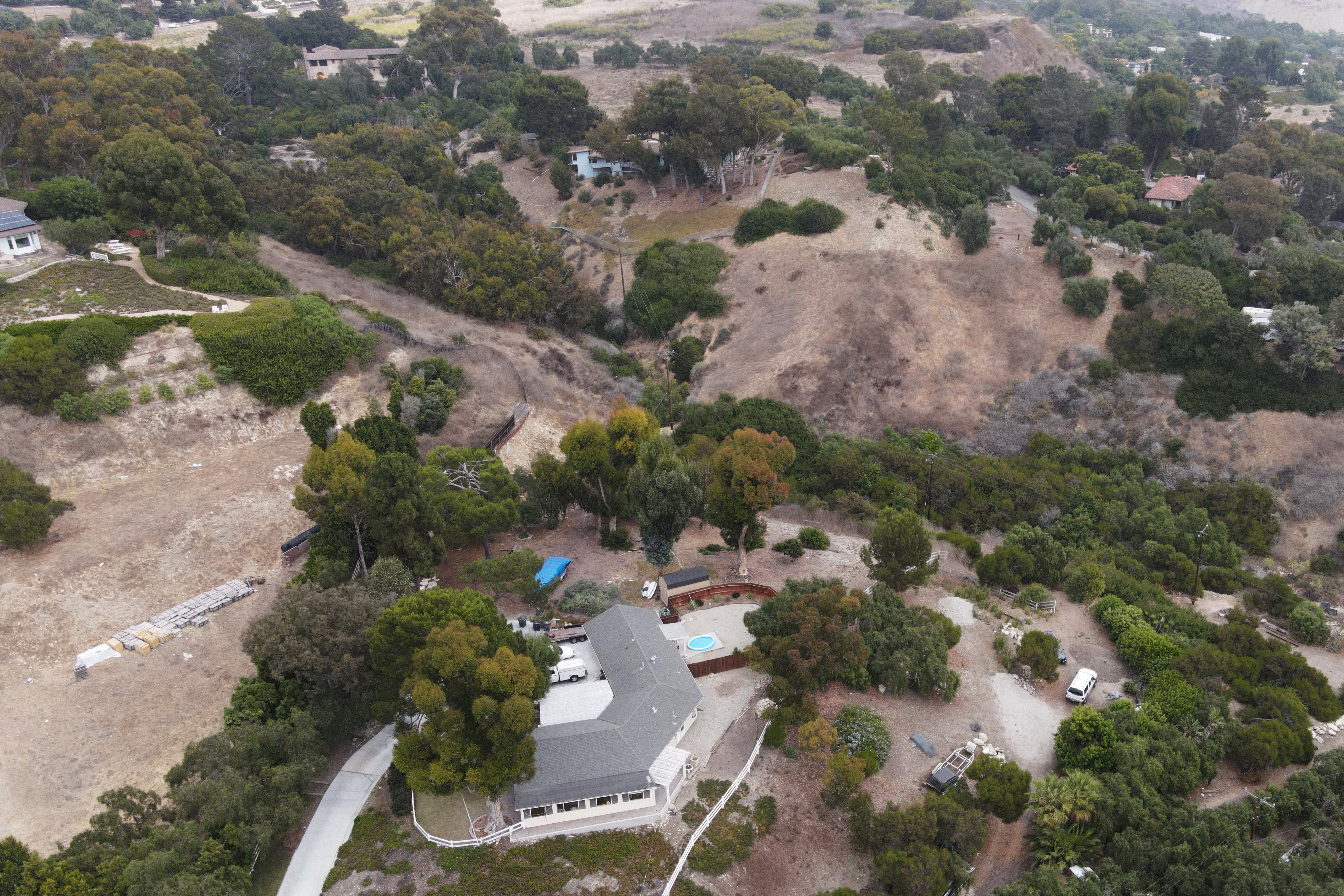 An aerial view of the Portuguese Bend neighborhood in Rancho Palos Verdes, California. Approximately 140 homes have had their power turned off on Sunday due to landslide risk