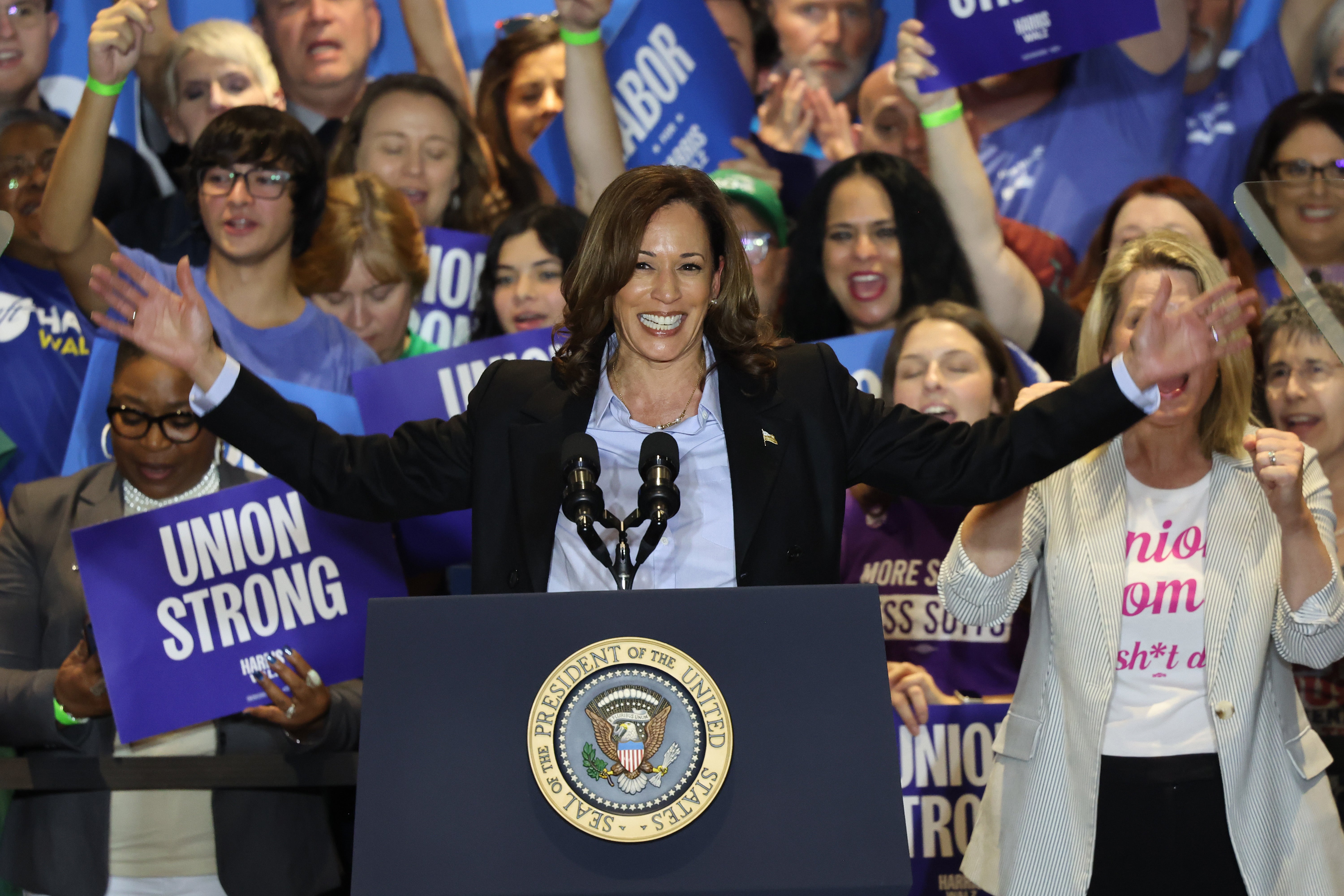 Vice President Kamala Harris campaigns in Pennsylvania earlier this month. The Harris campaign said they’ve raised more than $540million since Harris replaced President Joe Biden at the top of the Democratic ticket