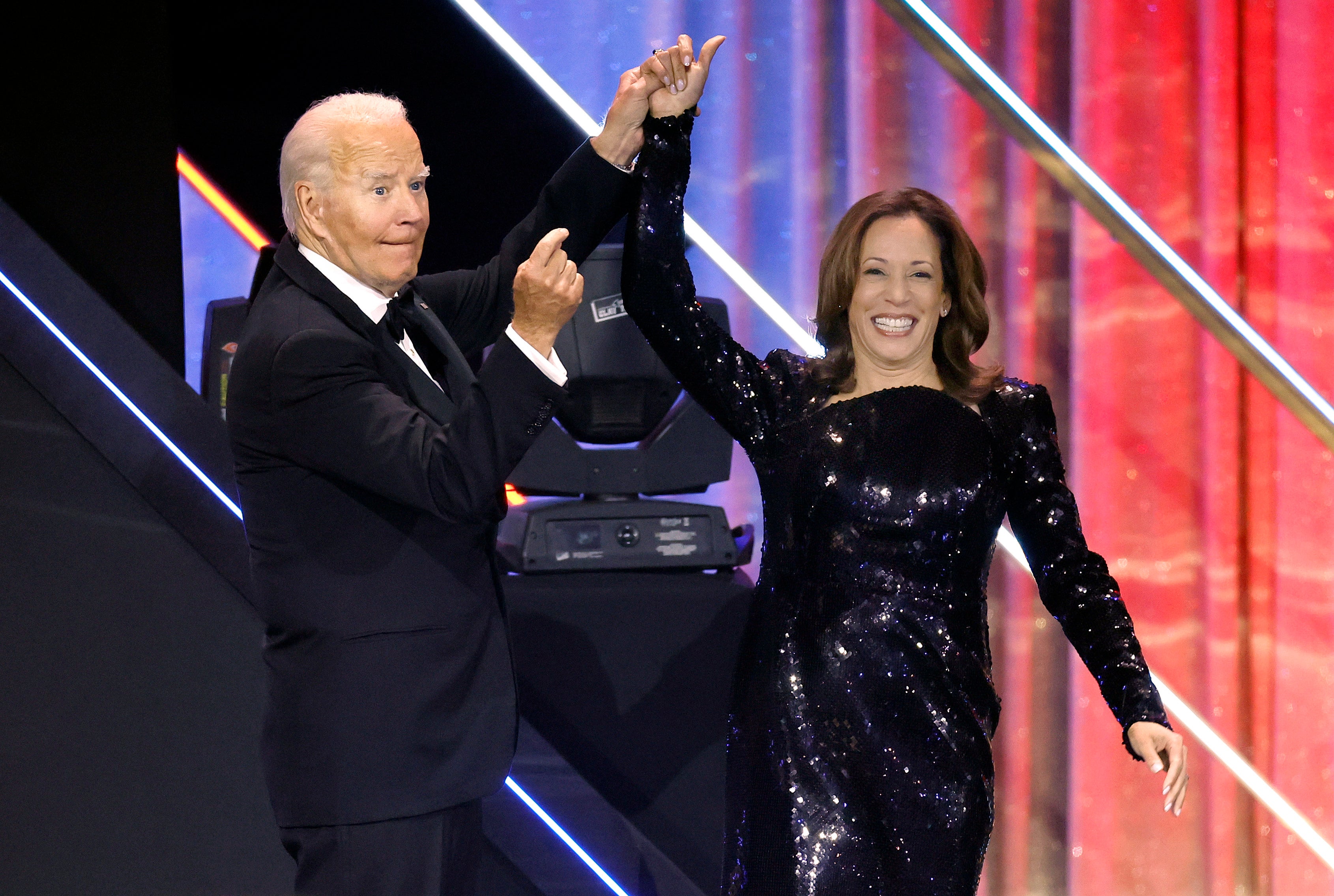 President Joe Biden introduces Vice President Kamala Harris at the Congressional Black Caucus Foundation 2024 Phoenix Awards on September 14, 2024