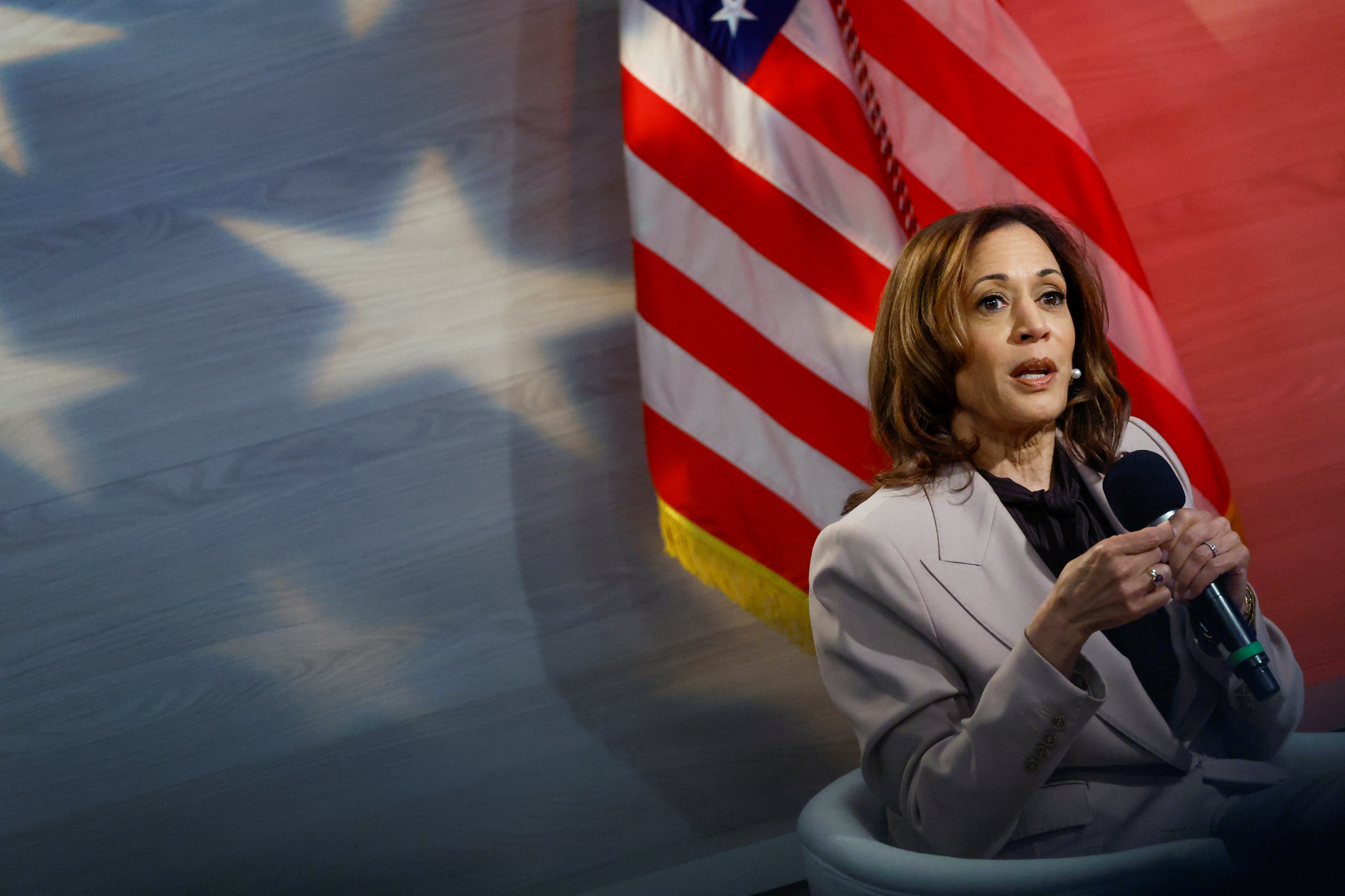 Democratic presidential nominee and Vice President Kamala Harris addresses members of the National Association of Black Journalists (NABJ) in Philadelphia, Pennsylvania