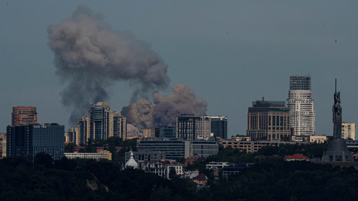 Smoke rises over Kyiv