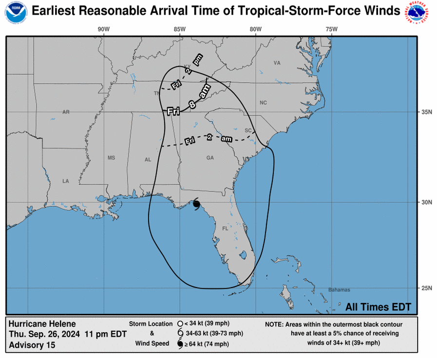 Hurricane Helene’s expected arrival time as it heads towards Georgia after making landfall in Florida