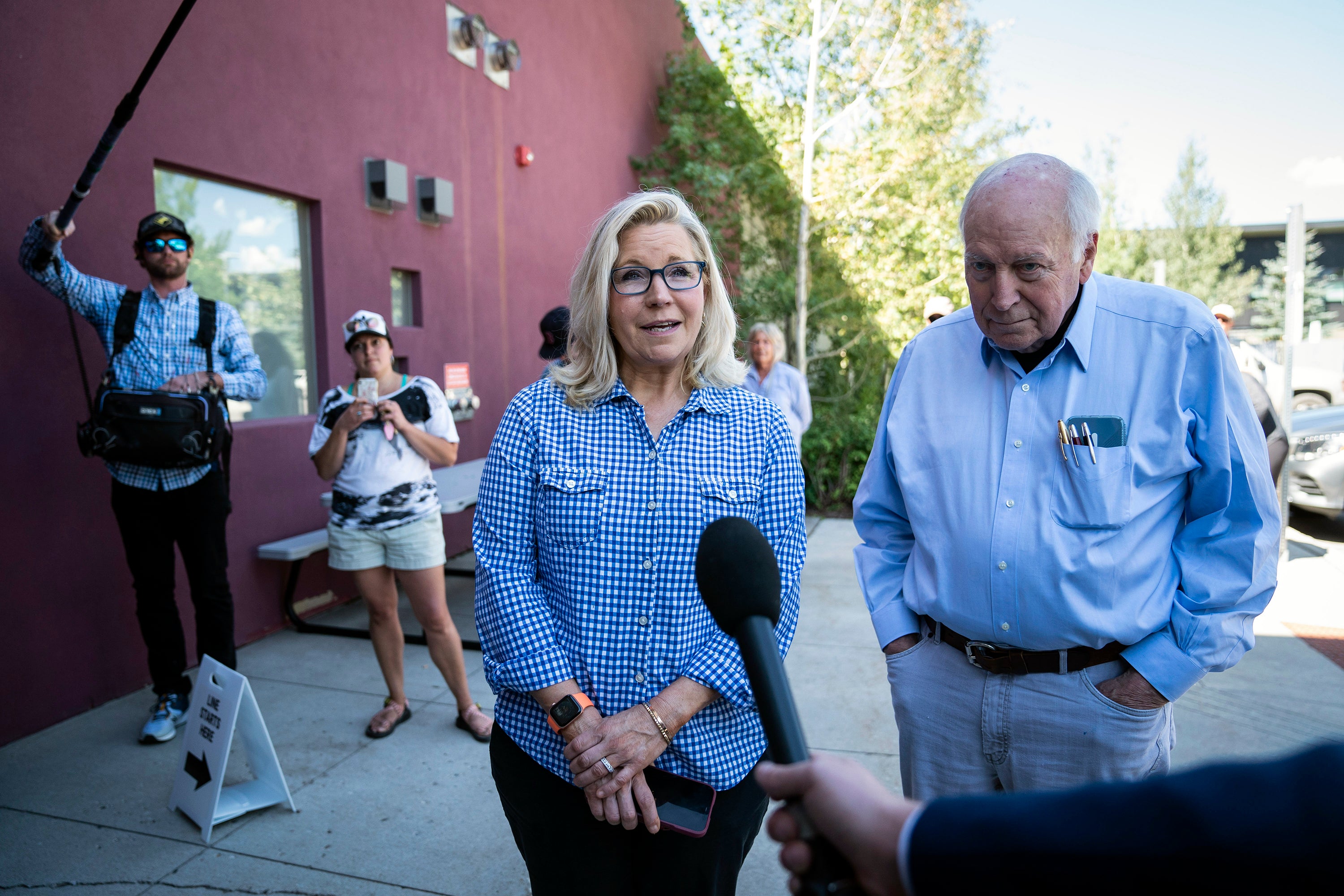 Liz Cheney pictured with her father, former Vice President Dick Cheney, in 2022