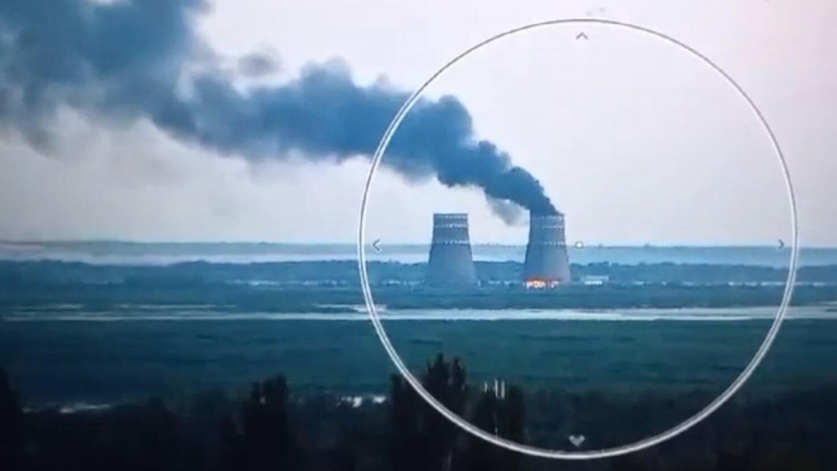 A screen grab from a video released by Ukrainian President Volodymyr Zelenskyy shows a fire that broke out in Zaporizhzhia nuclear power plant in Zaporizhzhia, Ukraine, on Aug. 11, 2024.