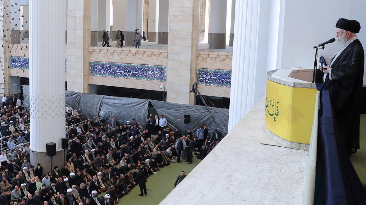 Iran's Supreme Leader Ayatollah Ali Khamenei speaks during the Friday Prayers and a commemoration ceremony of late Lebanon's Hezbollah leader, Hassan Nasrallah, in Tehran, Iran, on Oct. 4.