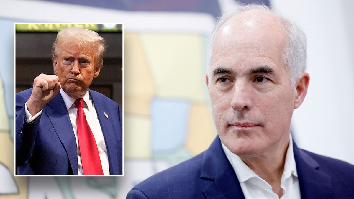 Donald Trump insert over Bob Casey background