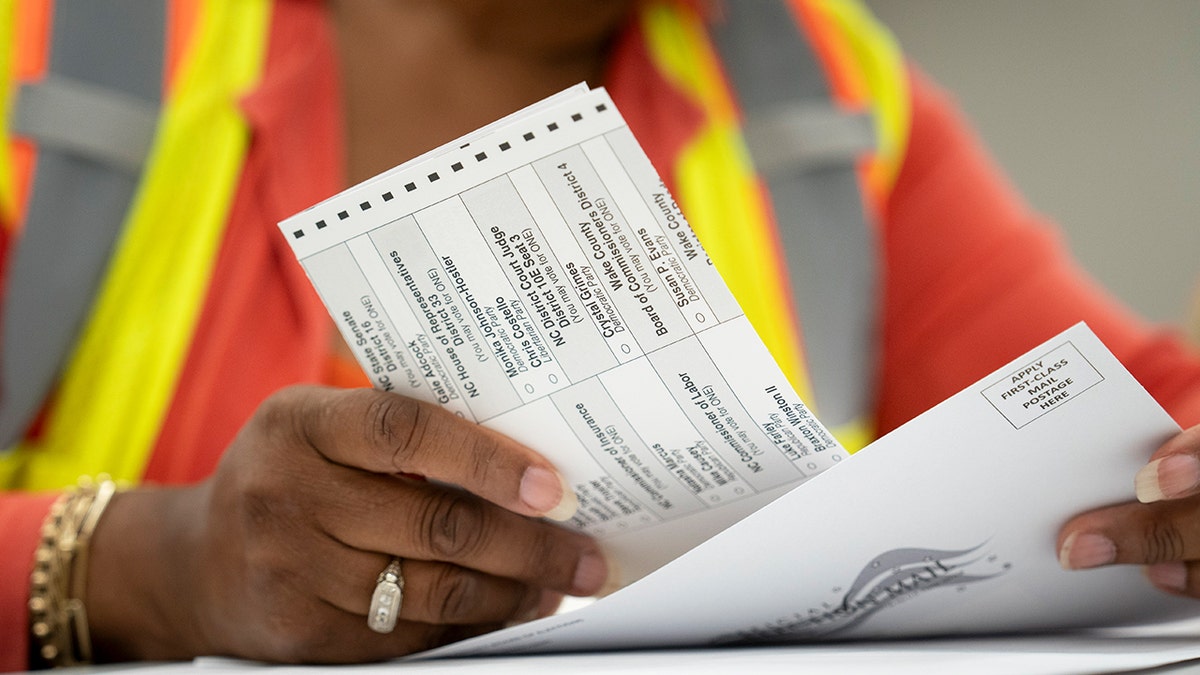 Absentee ballots are prepared to be mailed at the Wake County Board of Elections on Sept. 17, 2024 in Raleigh, North Carolina. 