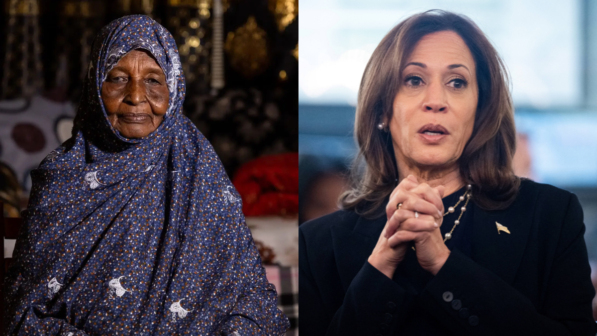 Halima Farah (left) and Vice President Kamala Harris (right)