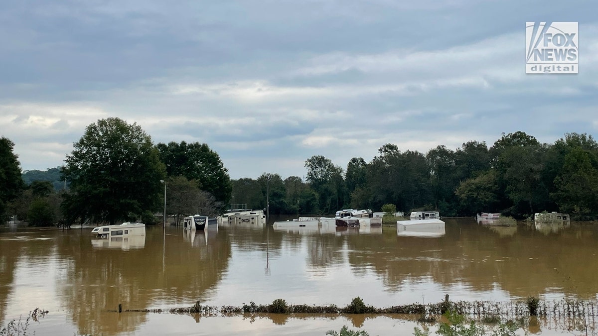 Trailers under water in Morganton, N.C.