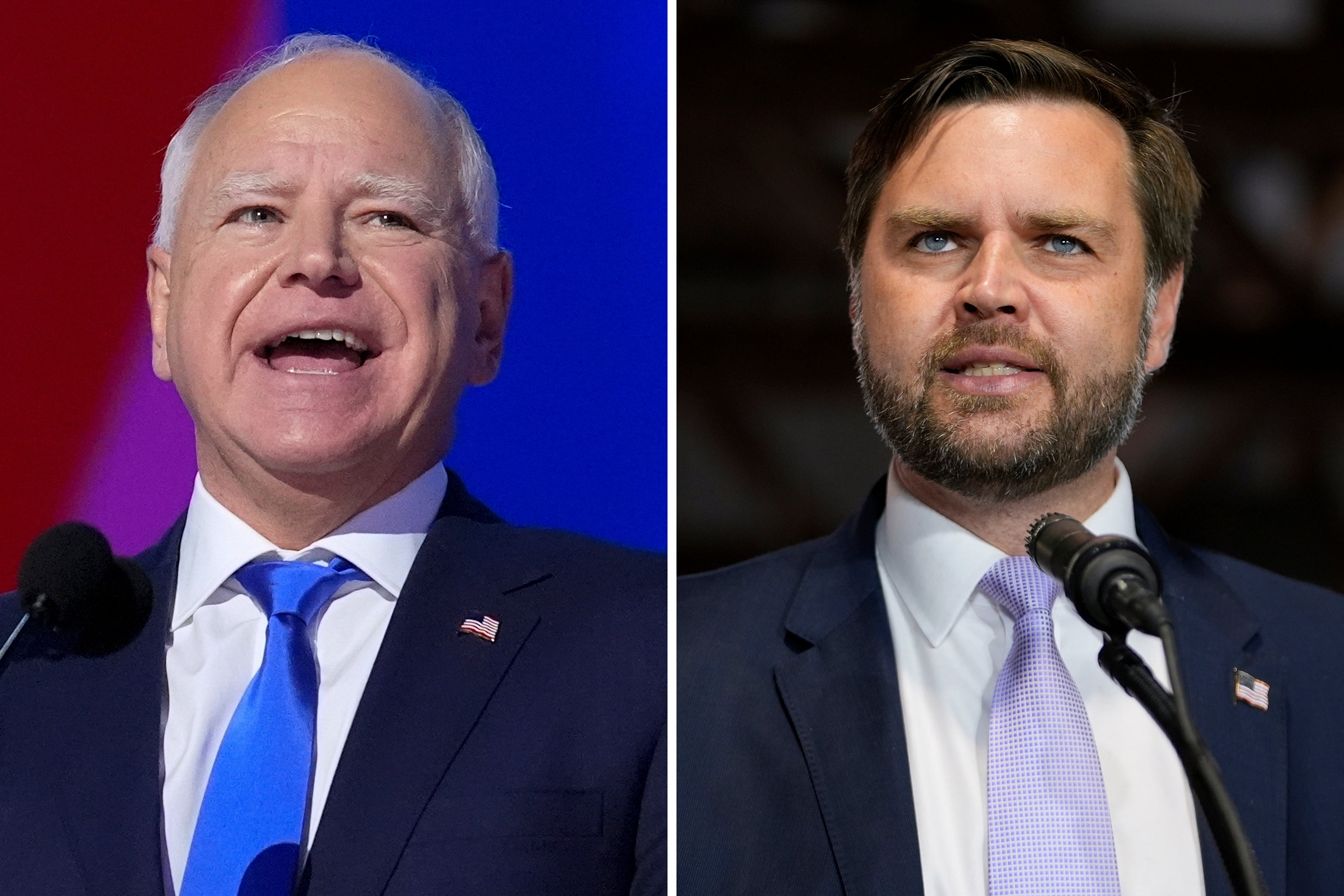 Democratic vice presidential candidate Tim Walz (left) and Republican vice presidential candidate JD Vance will face off on Tuesday, October 1 on CBS News in their first and only debate of the 2024 race