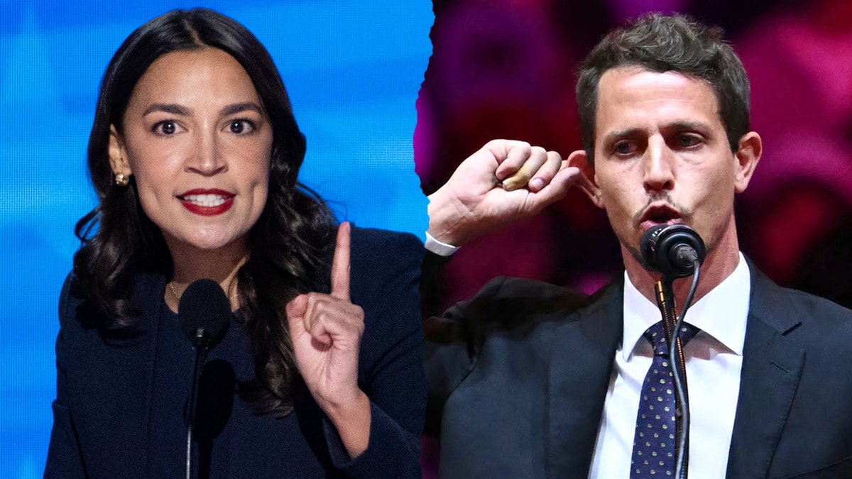 Left: Rep. Alexandria Ocasio-Cortez; Right: Comedian Tony Hinchcliffe