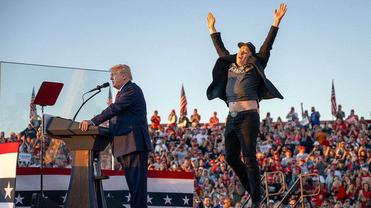 Elon Musk leaps on rally podium as Trump speaks