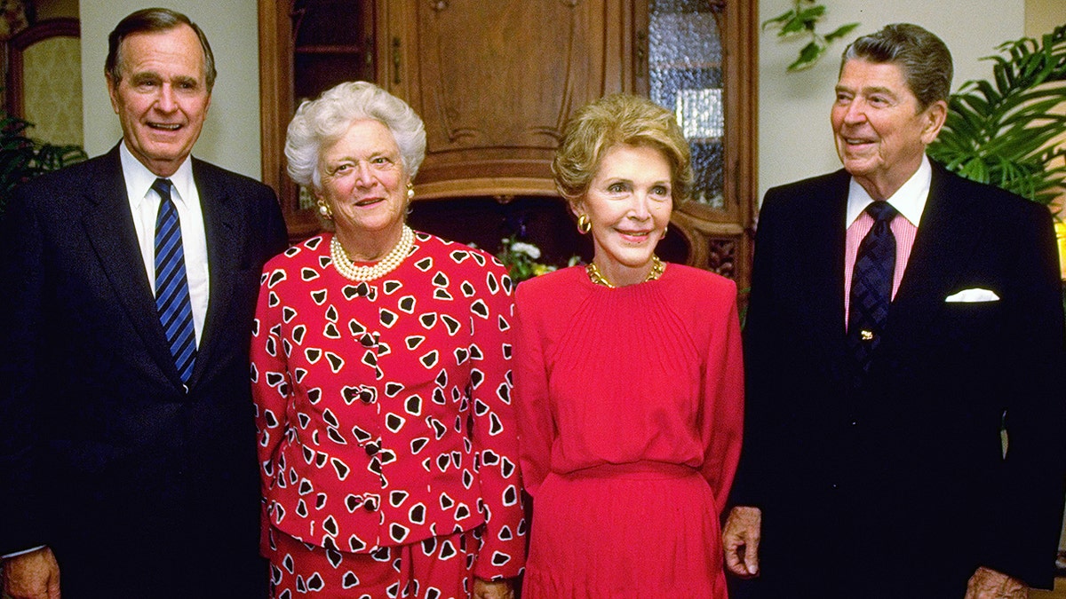 George and Barbara Bush with President and Nancy Reagan