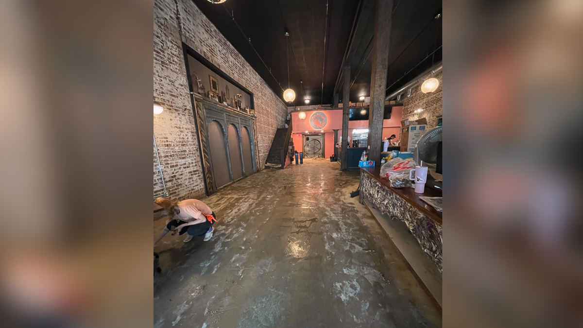 Interior of Snowbird Mountain Coffee Co. after flooding