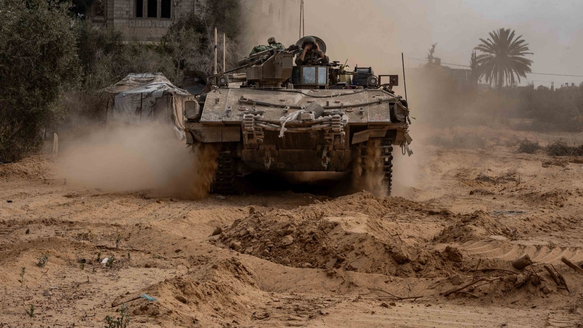 An Israeli armored vehicle in Rafah