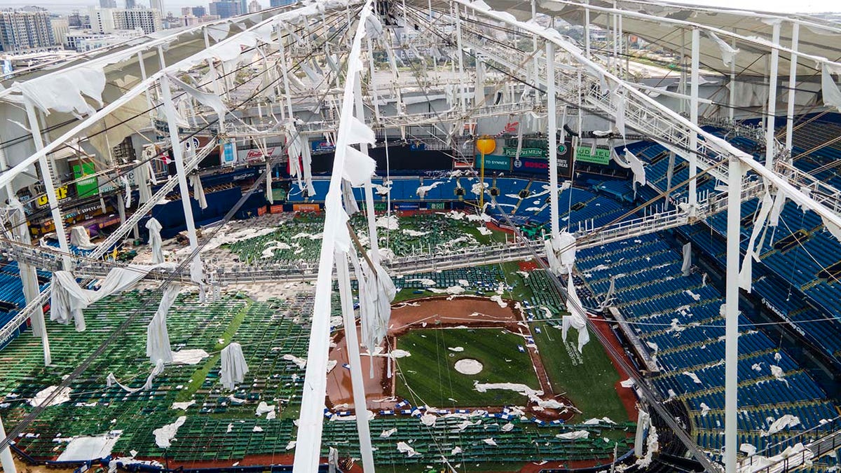 Roof of Tropicana Field destroyed by Hurricane Milton